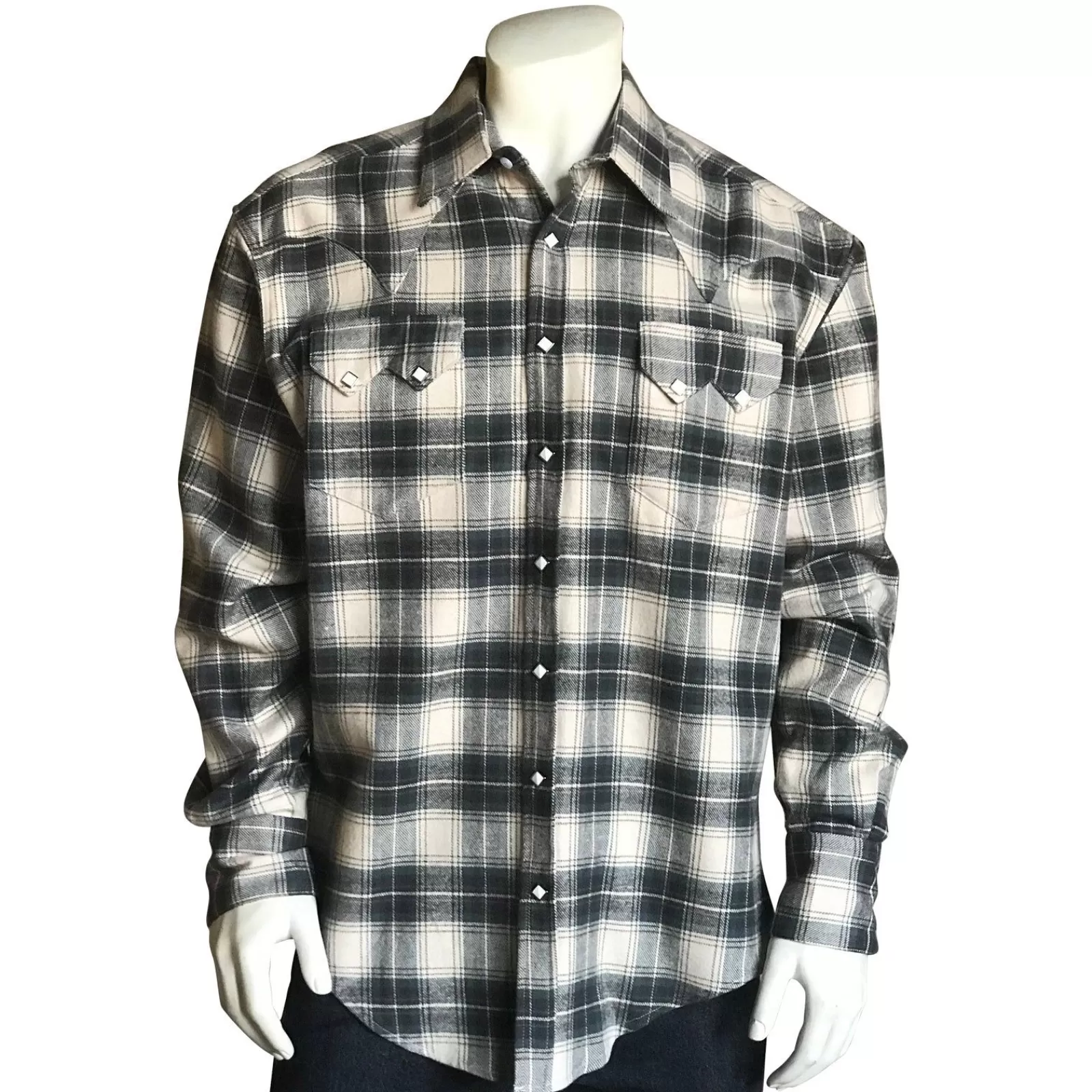 Rockmount Men'S Plush Flannel Sage & Grey Plaid Western Shirt Shop