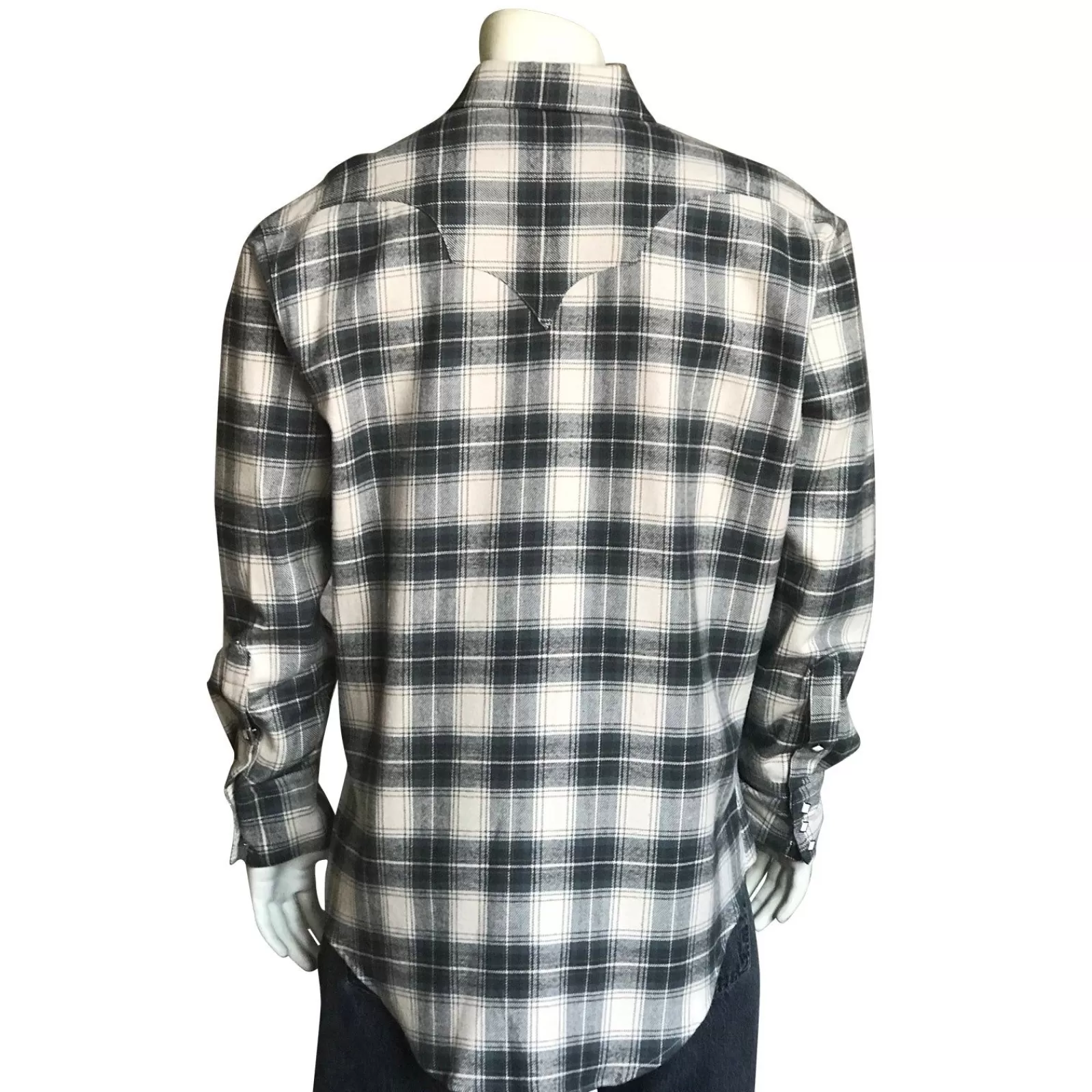 Rockmount Men'S Plush Flannel Sage & Grey Plaid Western Shirt Shop