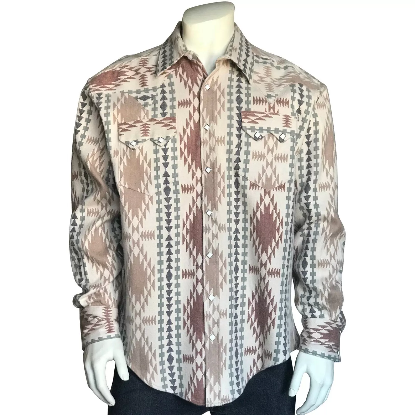 Rockmount Men'S Premium Flannel Jacquard Western Shirt In Brown & Ivory Fashion