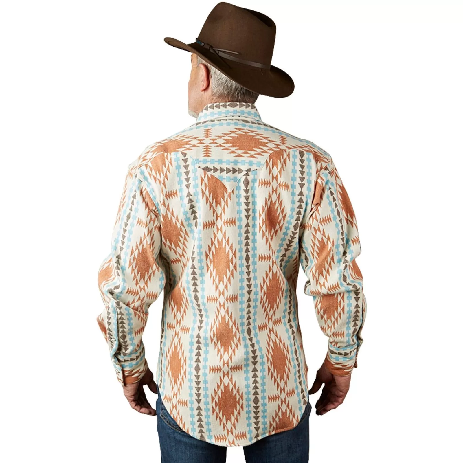 Rockmount Men'S Premium Flannel Jacquard Western Shirt In Ivory & Brown Shop
