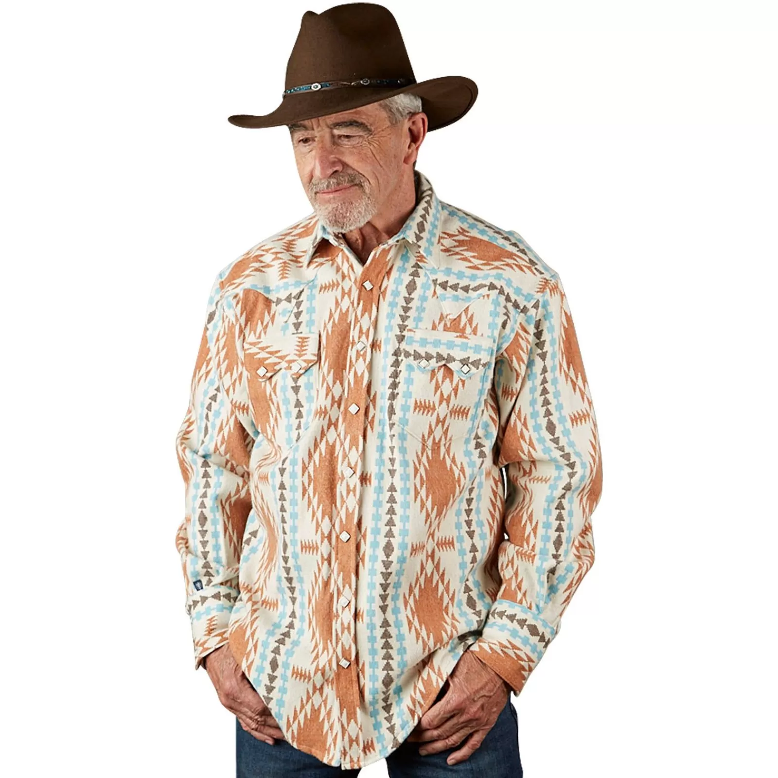 Rockmount Men'S Premium Flannel Jacquard Western Shirt In Ivory & Brown Shop