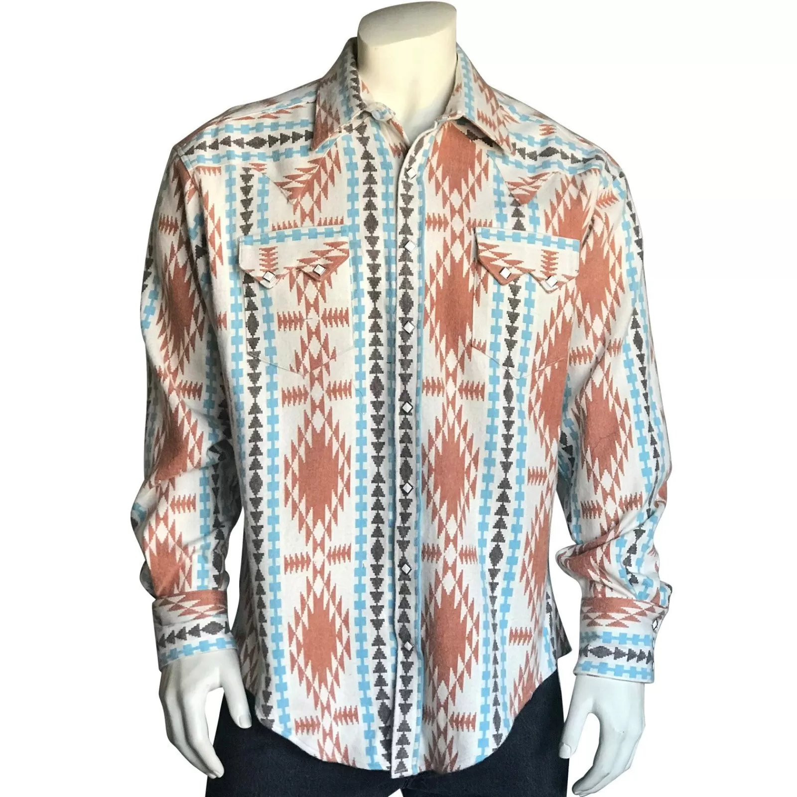 Rockmount Men'S Premium Flannel Jacquard Western Shirt In Ivory & Brown Shop