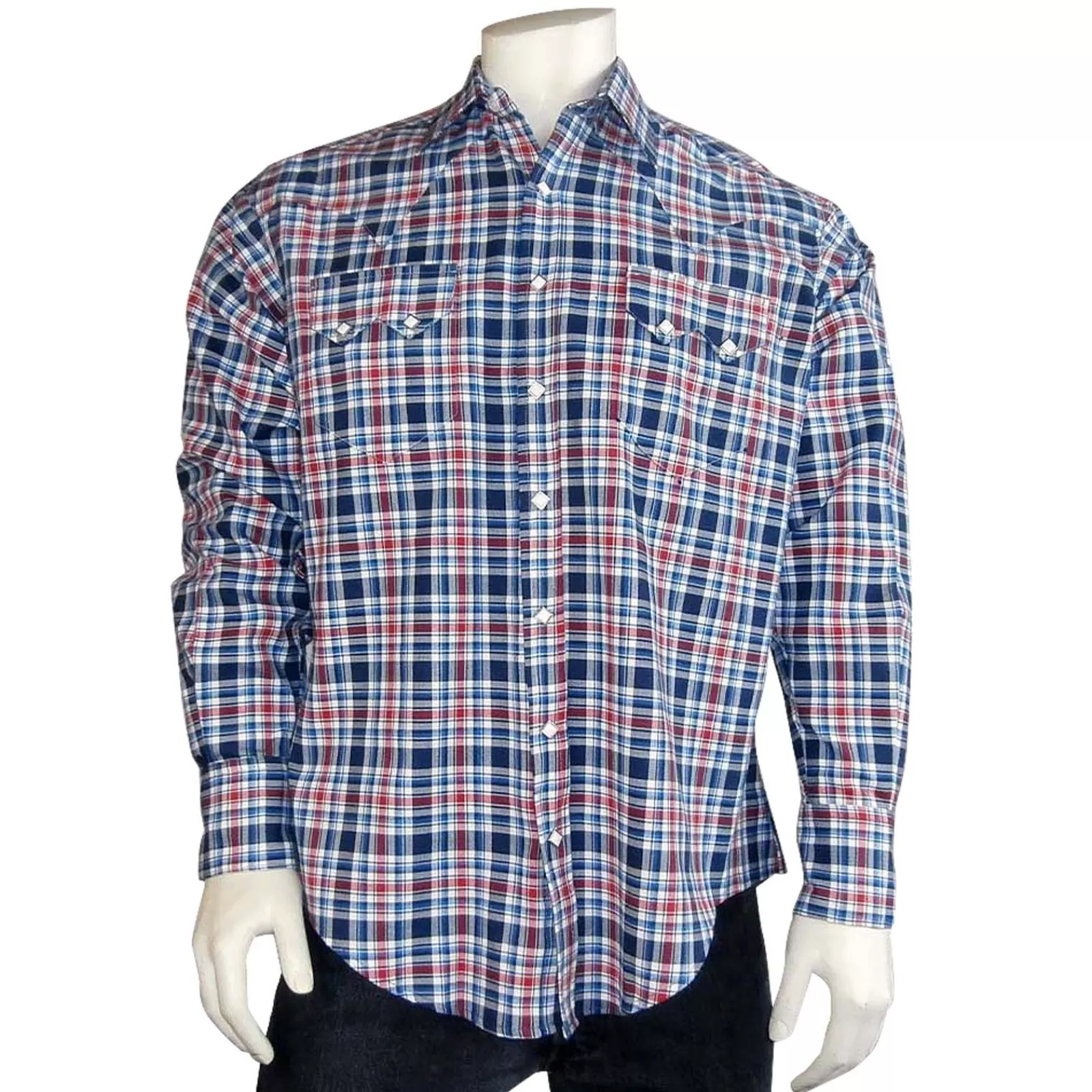 Rockmount Men'S Red & Blue Windowpane Plaid Western Shirt Discount