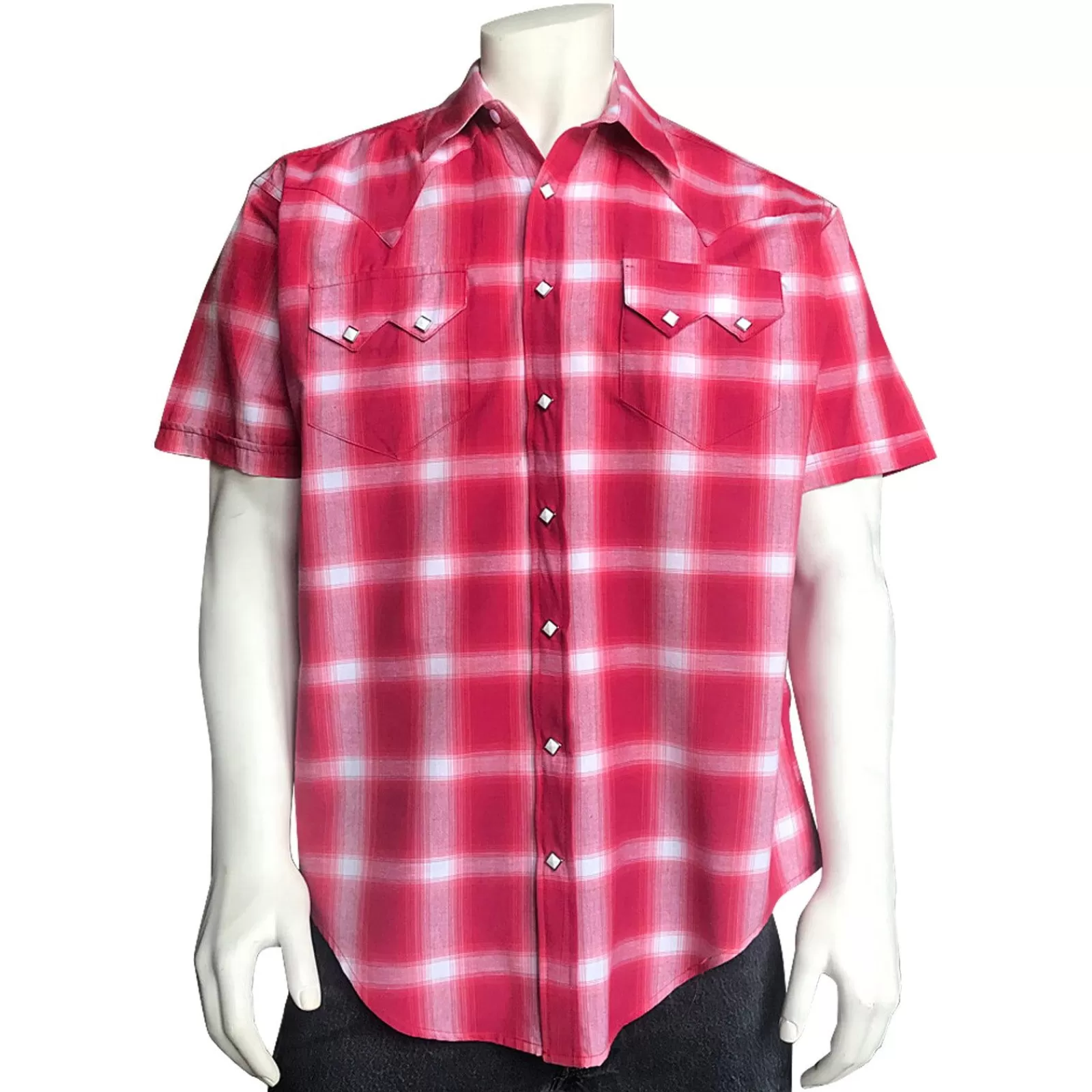 Rockmount Men'S Red & White Shadow Plaid Short Sleeve Western Shirt Fashion
