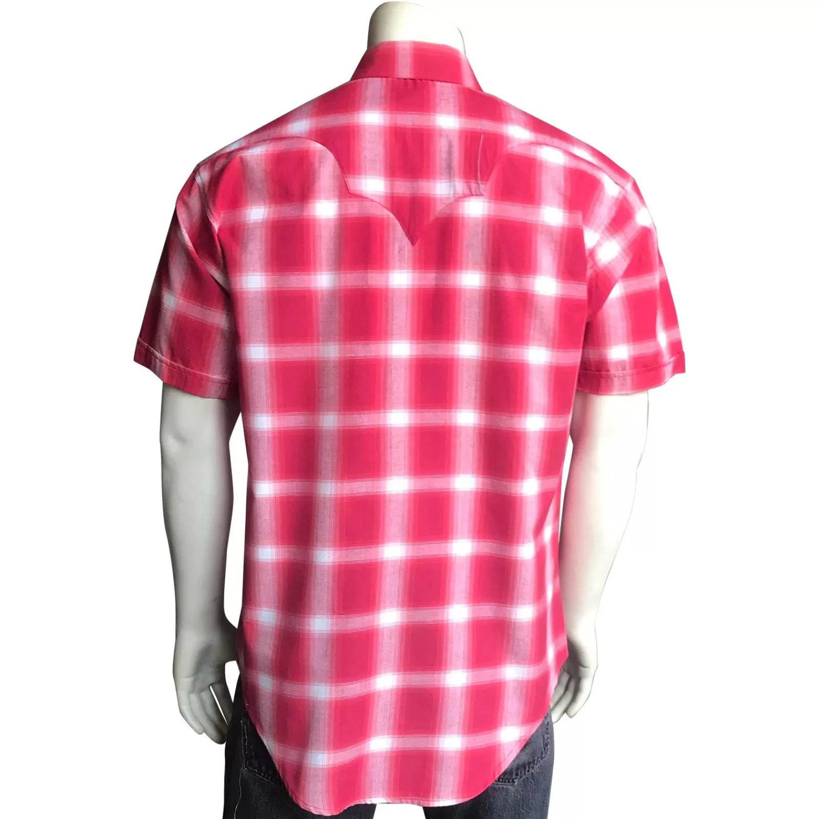 Rockmount Men'S Red & White Shadow Plaid Short Sleeve Western Shirt Fashion