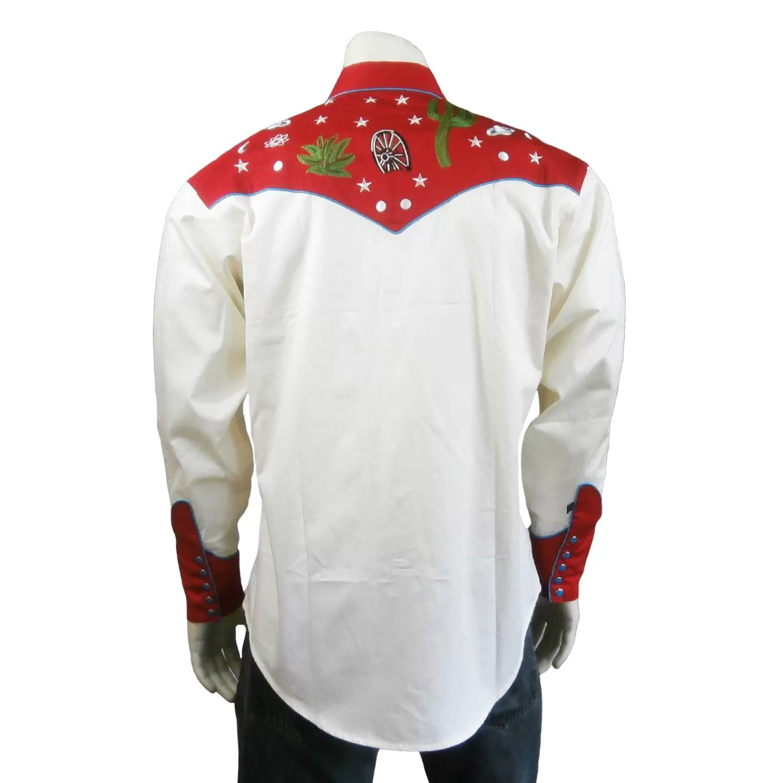 Rockmount Men'S Red Vintage Cactus & Stars Chain Stitch Embroidery Western Shirt Cheap