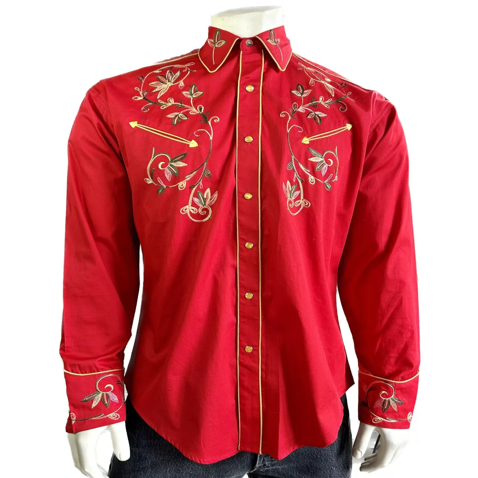 Rockmount Men'S Red Vintage Variegated Floral Embroidery Flash Sale