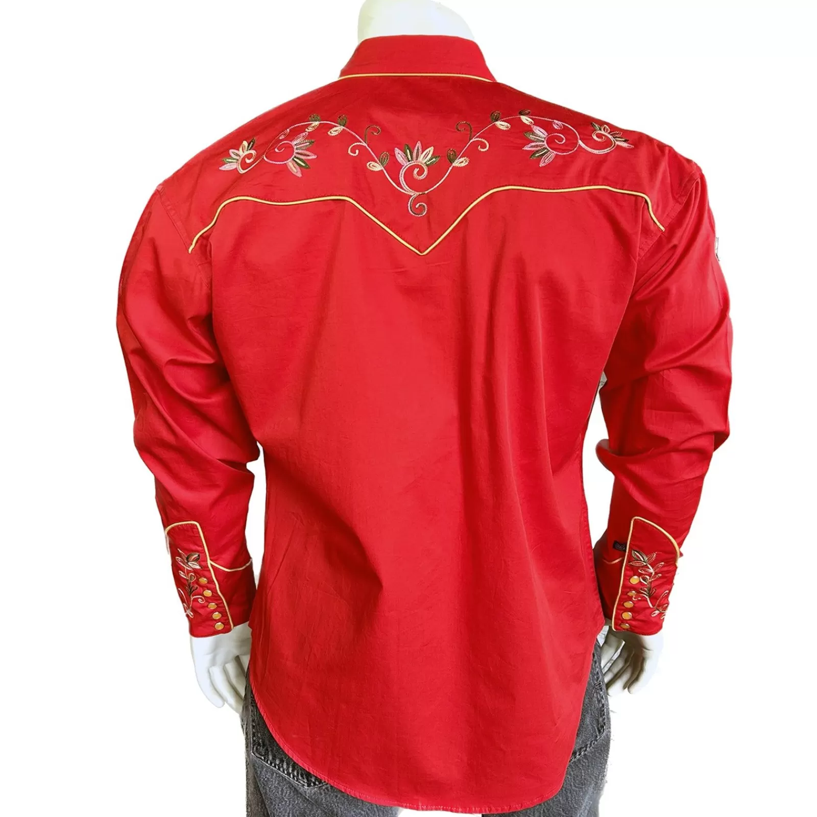Rockmount Men'S Red Vintage Variegated Floral Embroidery Flash Sale