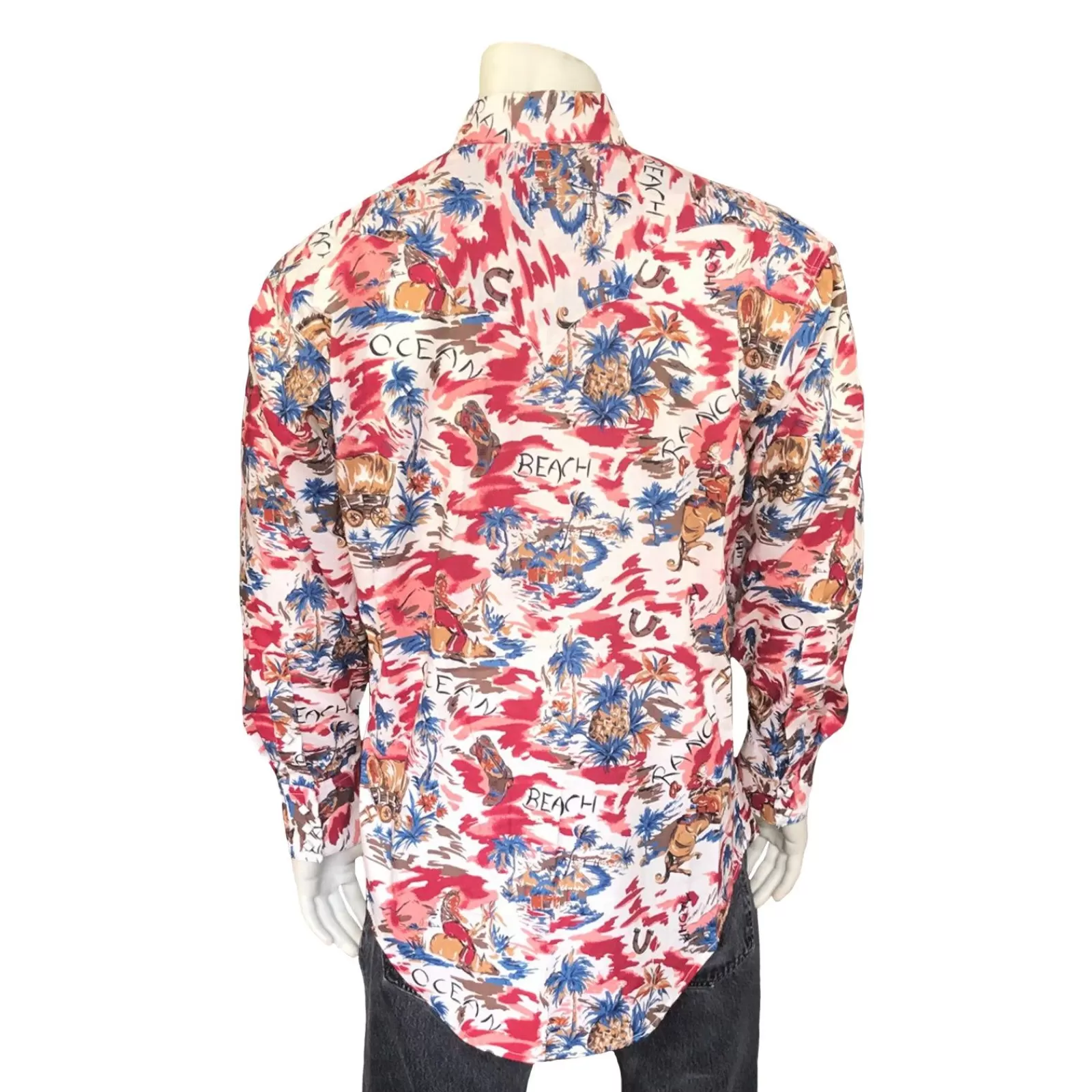 Rockmount Men'S Red Western Hawaiian Print Long Sleeve Shirt New