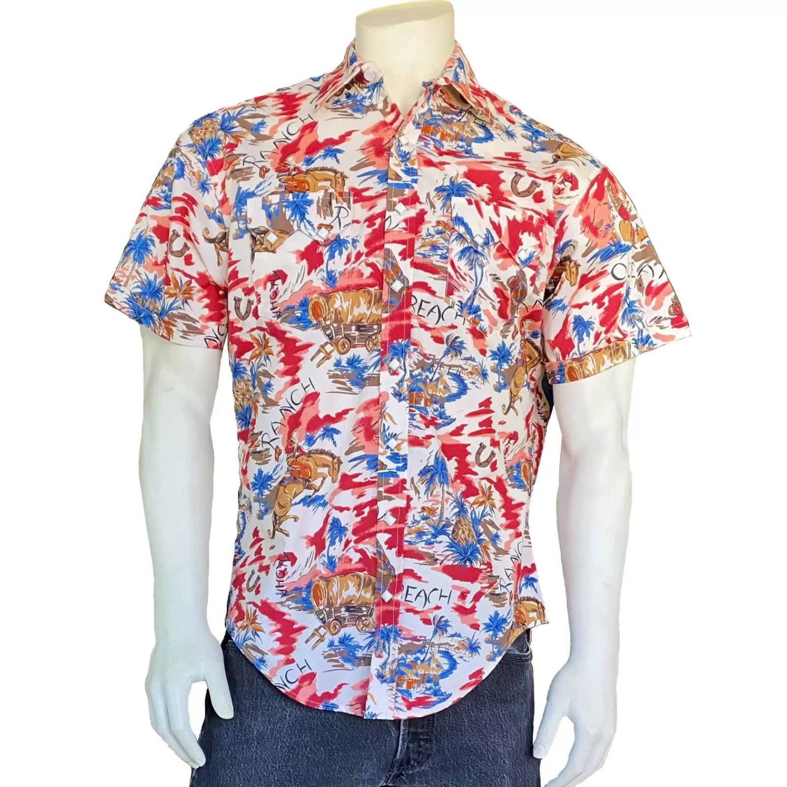 Rockmount Men'S Red Western Hawaiian Print Short Sleeve Shirt Best Sale