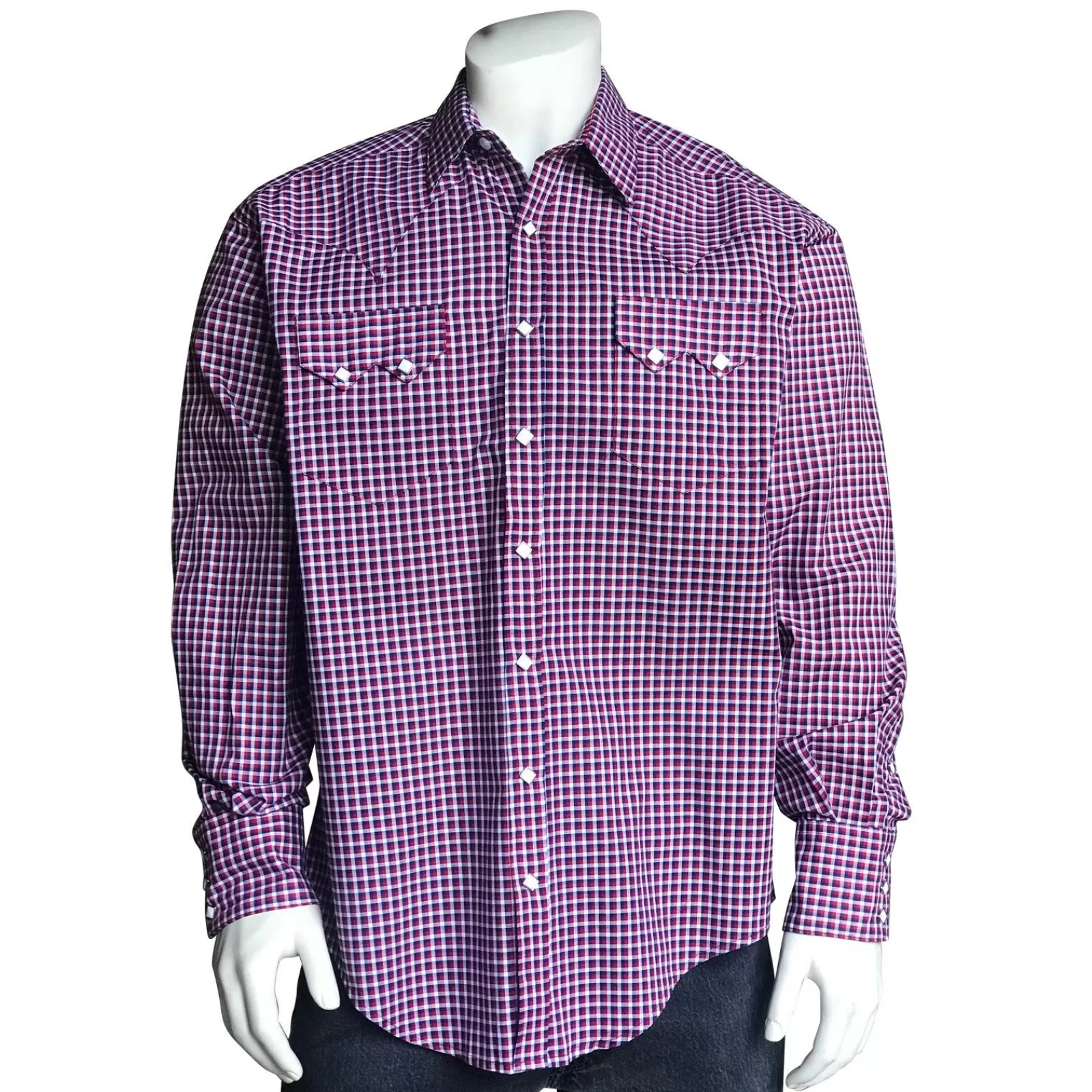 Rockmount Men'S Red, White & Navy Windowpane Check Western Shirt Cheap