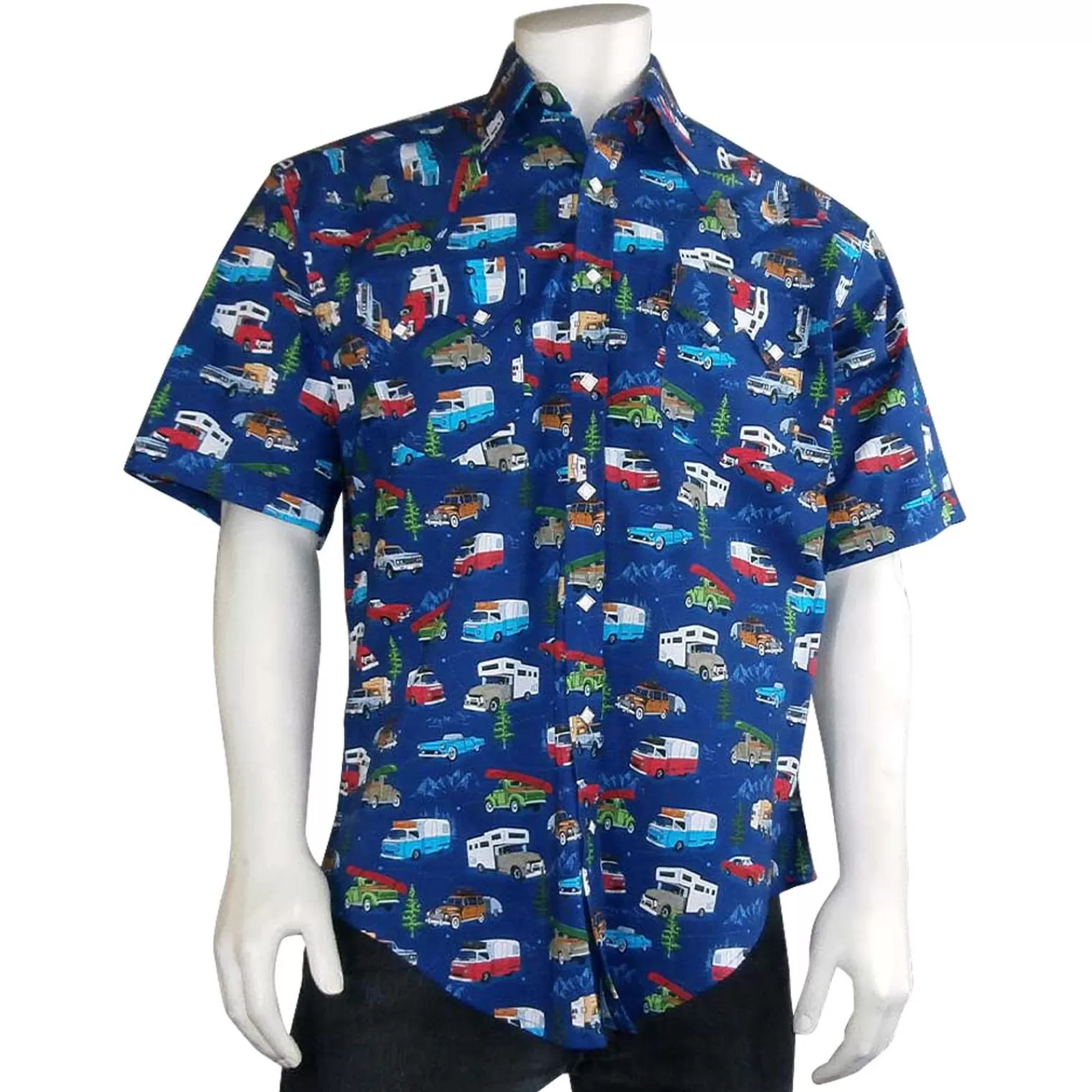 Rockmount Men'S Retro Campers Print Short Sleeve Western Shirt In Navy Shop