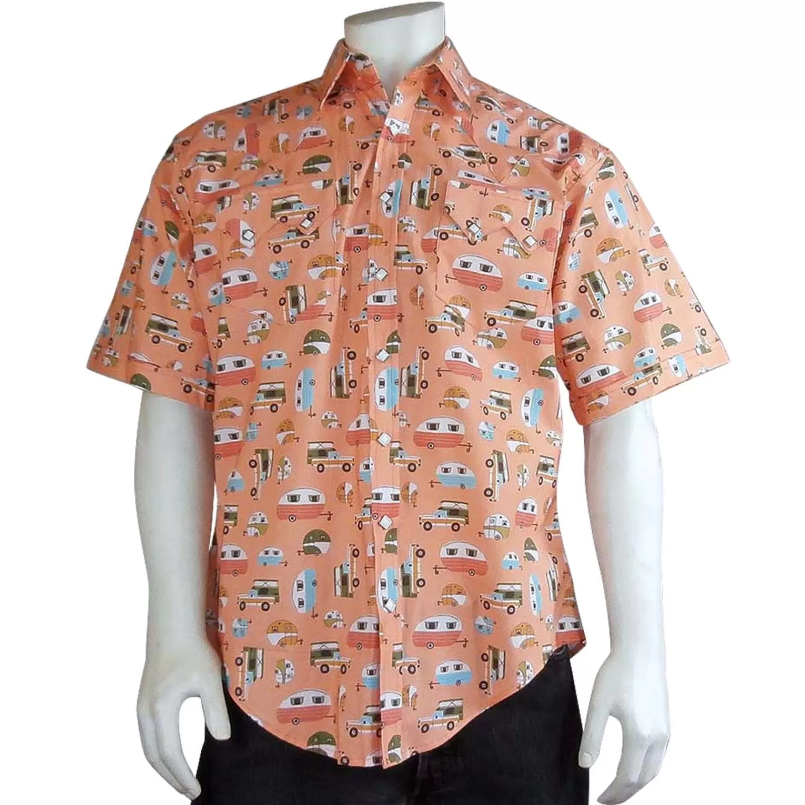 Rockmount Men'S Retro Campers Print Short Sleeve Western Shirt In Peach Online