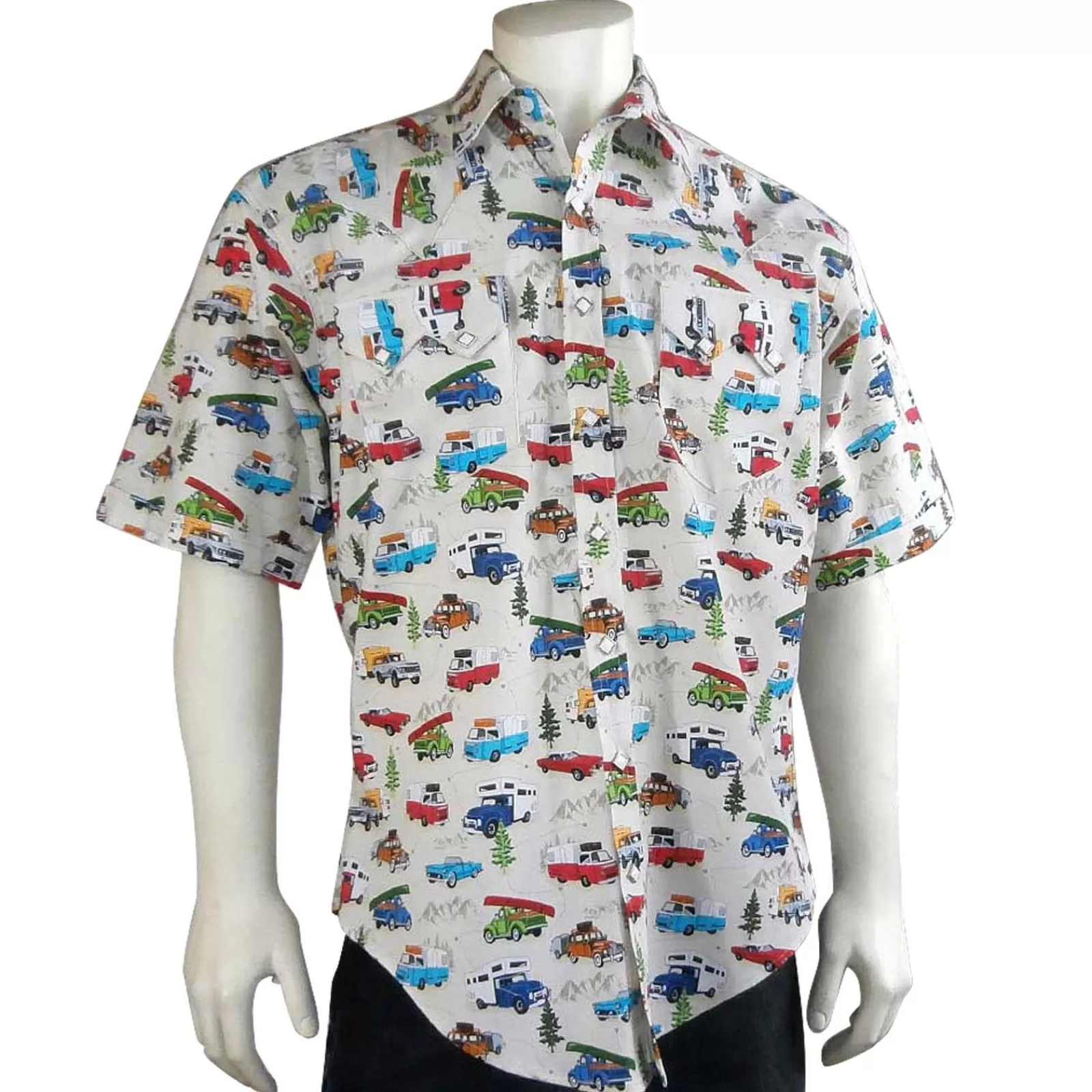 Rockmount Men'S Retro Campers Print Short Sleeve Western Shirt In Tan New