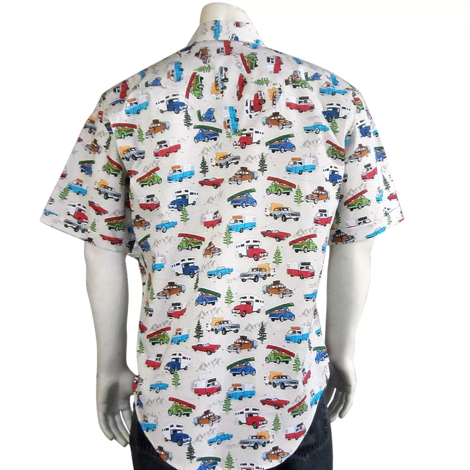 Rockmount Men'S Retro Campers Print Short Sleeve Western Shirt In Tan New