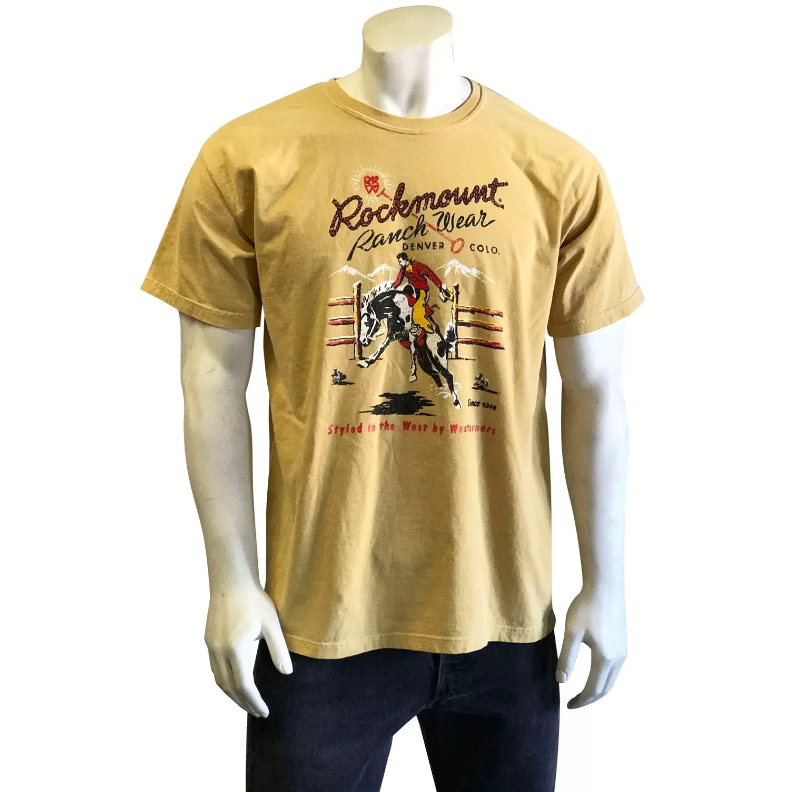 Rockmount Men'S Bronc 100% Cotton Mustard Western T-Shirt Shop