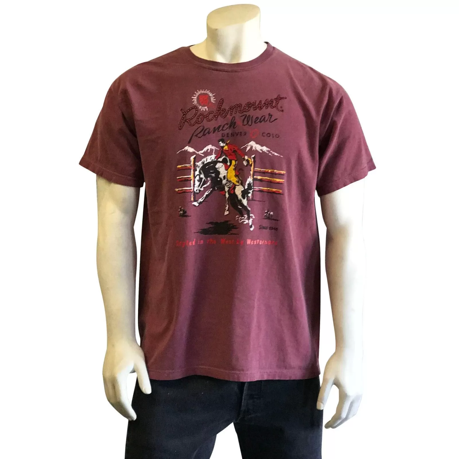 Rockmount Men'S Bronc 100% Cotton Red Western T-Shirt Sale