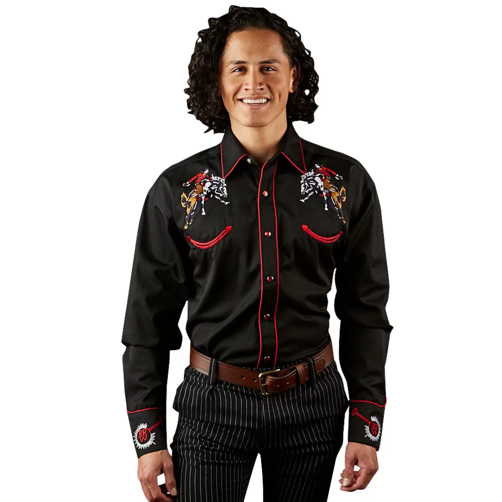 Rockmount Men'S Bronc Vintage Embroidery Western Shirt In Black Hot