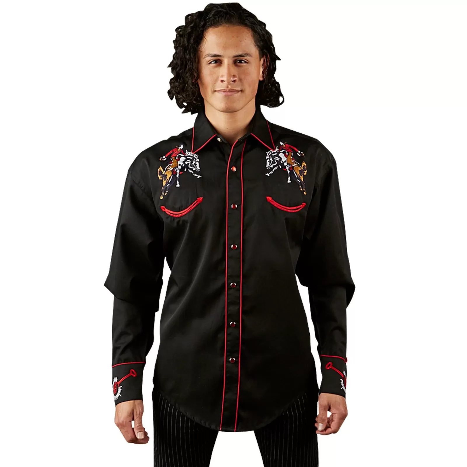 Rockmount Men'S Bronc Vintage Embroidery Western Shirt In Black Hot