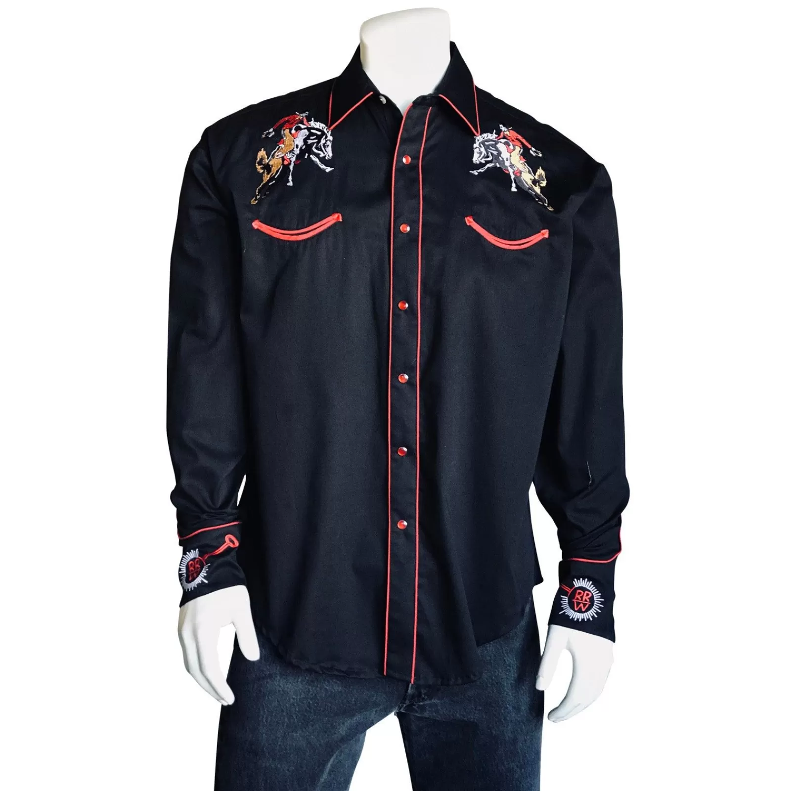 Rockmount Men'S Bronc Vintage Embroidery Western Shirt In Black Hot