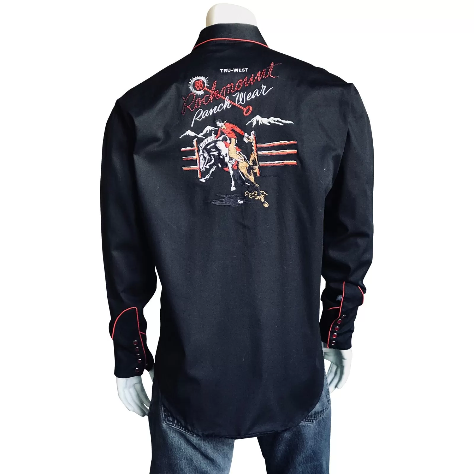 Rockmount Men'S Bronc Vintage Embroidery Western Shirt In Black Hot