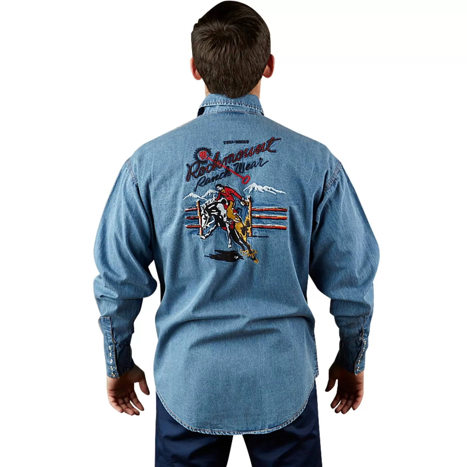 Rockmount Men'S Bronc Vintage Embroidery Western Shirt In Denim Best