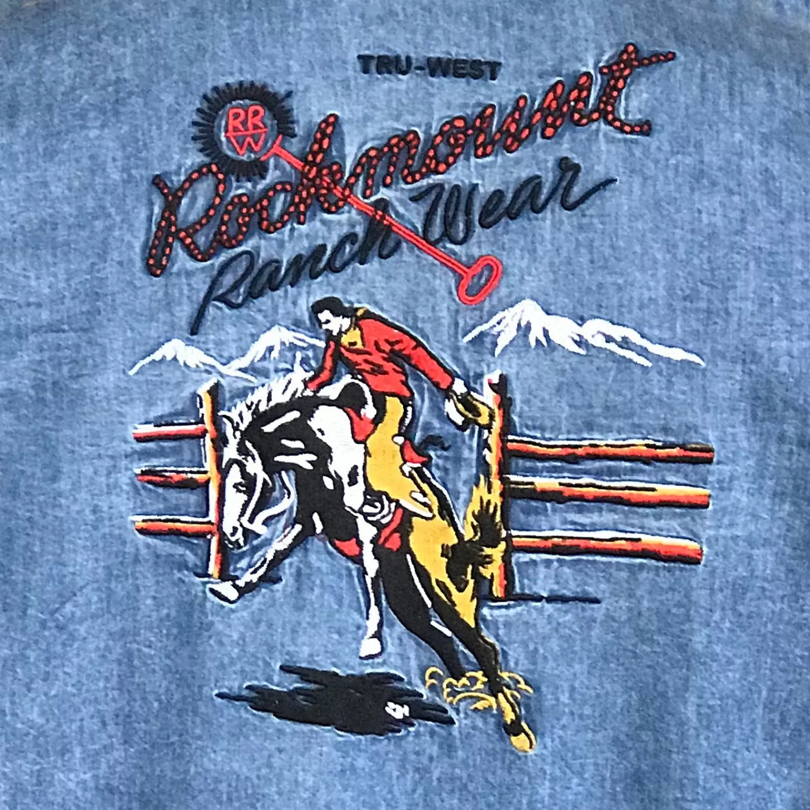 Rockmount Men'S Bronc Vintage Embroidery Western Shirt In Denim Best