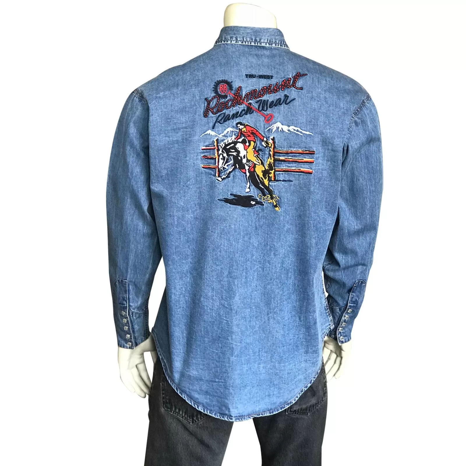 Rockmount Men'S Bronc Vintage Embroidery Western Shirt In Denim Best