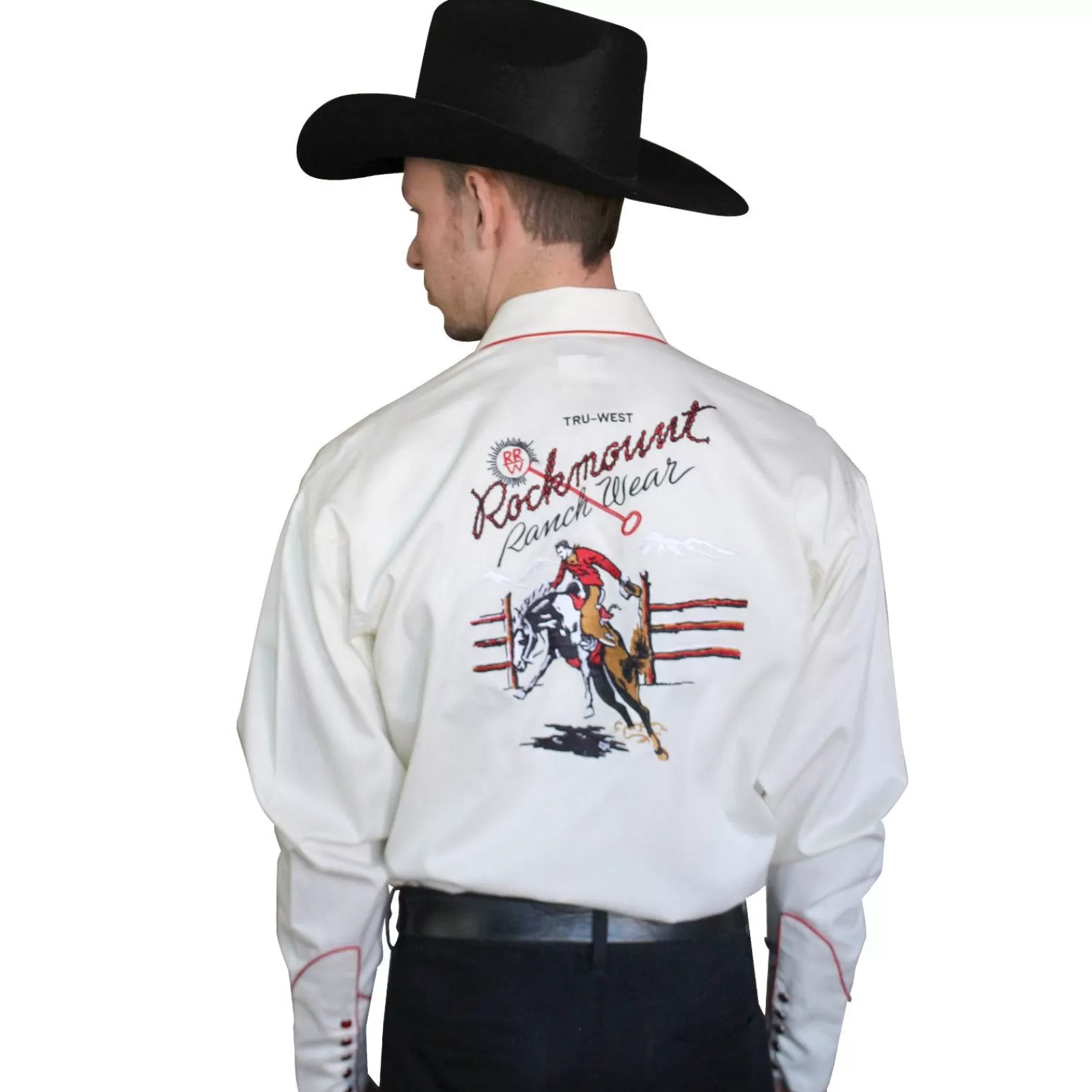Rockmount Men'S Bronc Vintage Embroidery Western Shirt In Ivory New