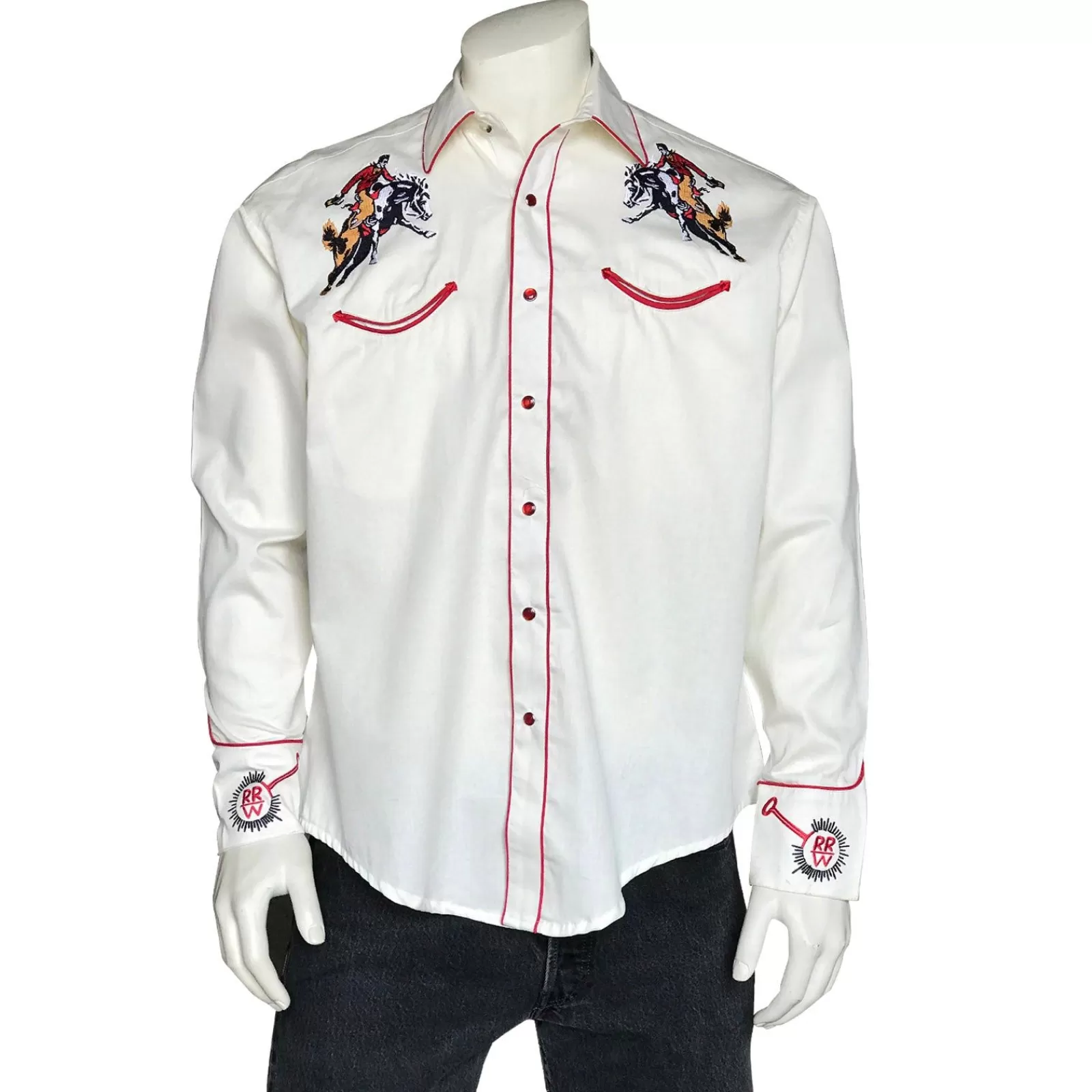 Rockmount Men'S Bronc Vintage Embroidery Western Shirt In Ivory New
