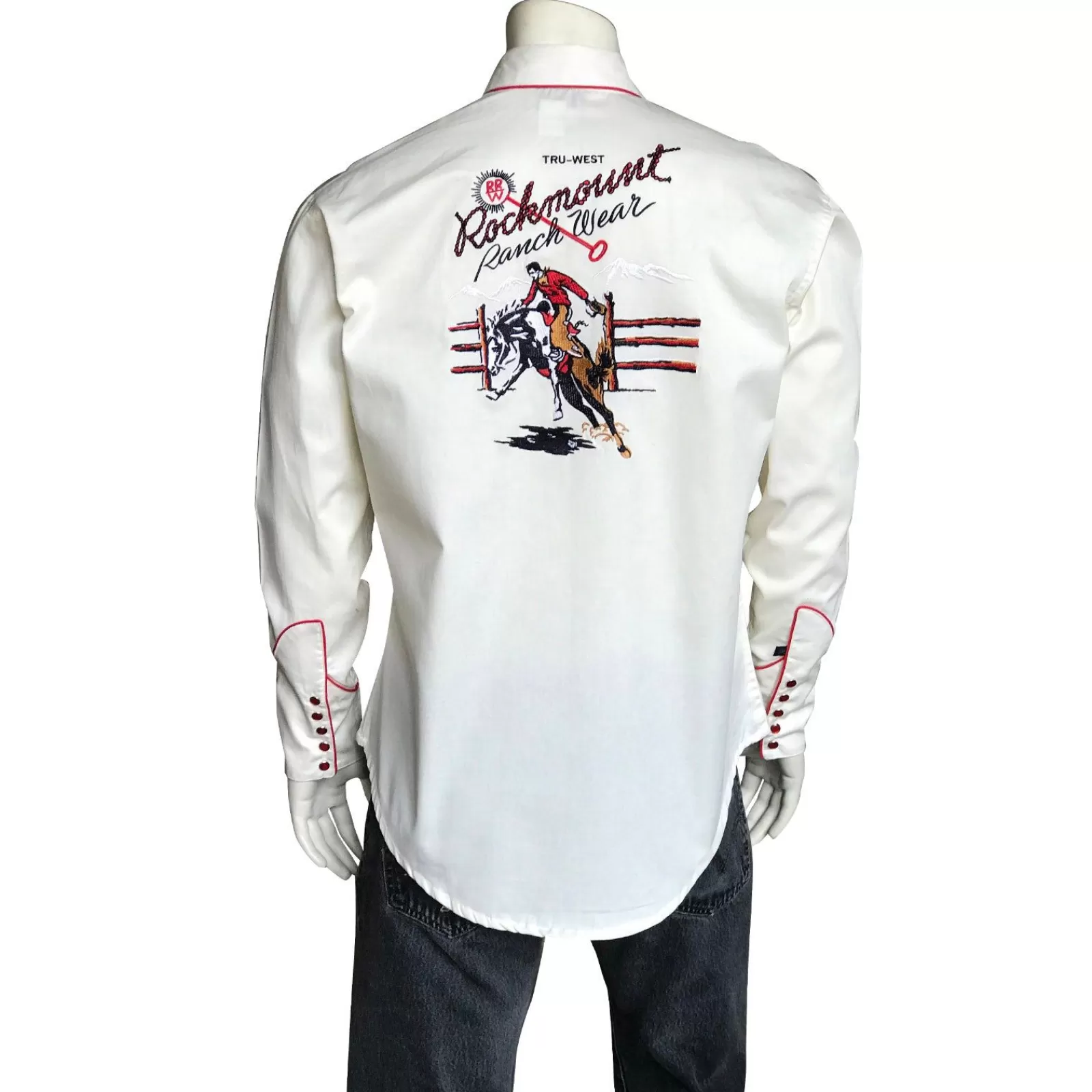 Rockmount Men'S Bronc Vintage Embroidery Western Shirt In Ivory New