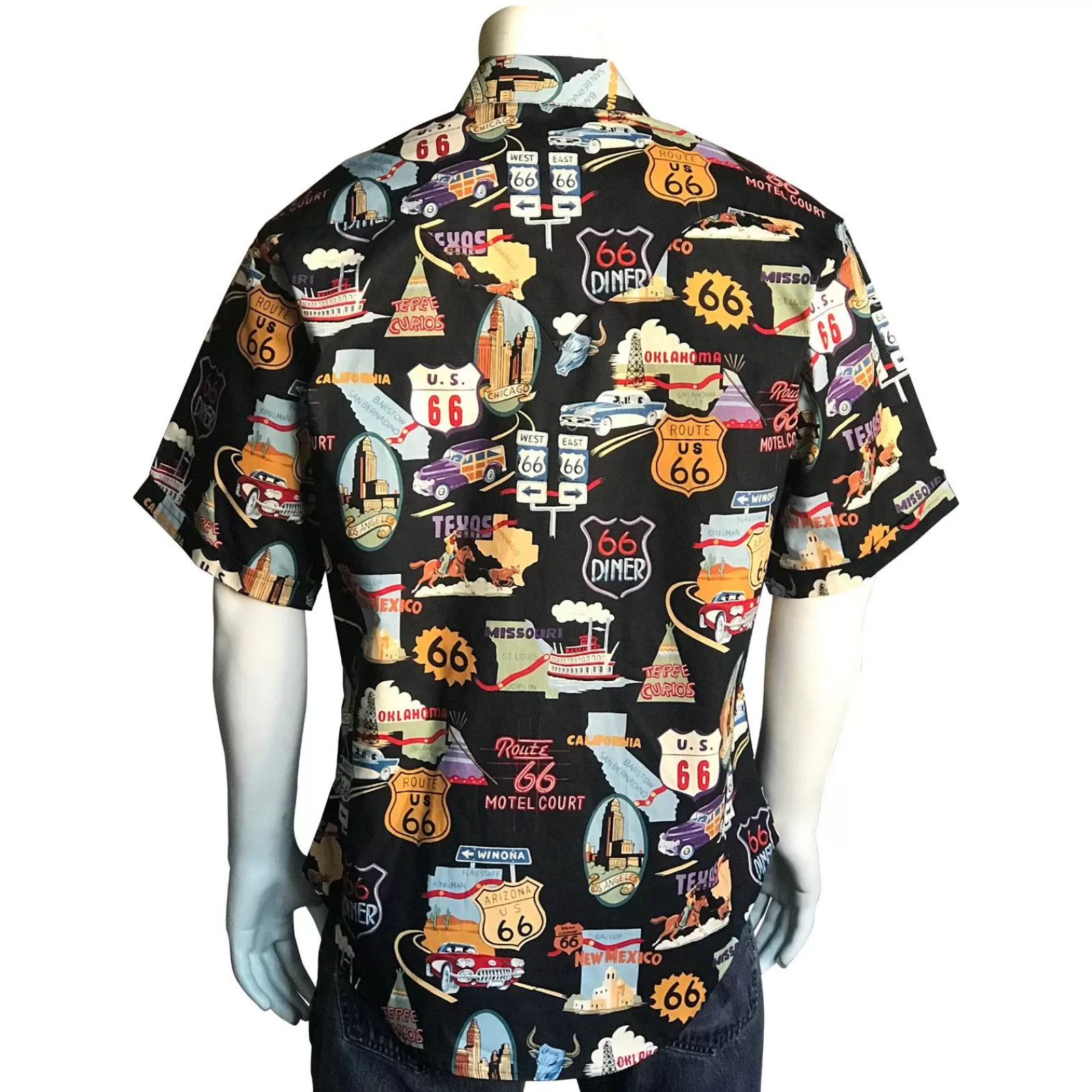 Rockmount Men'S Route 66 Print Short Sleeve Western Shirt In Black Flash Sale