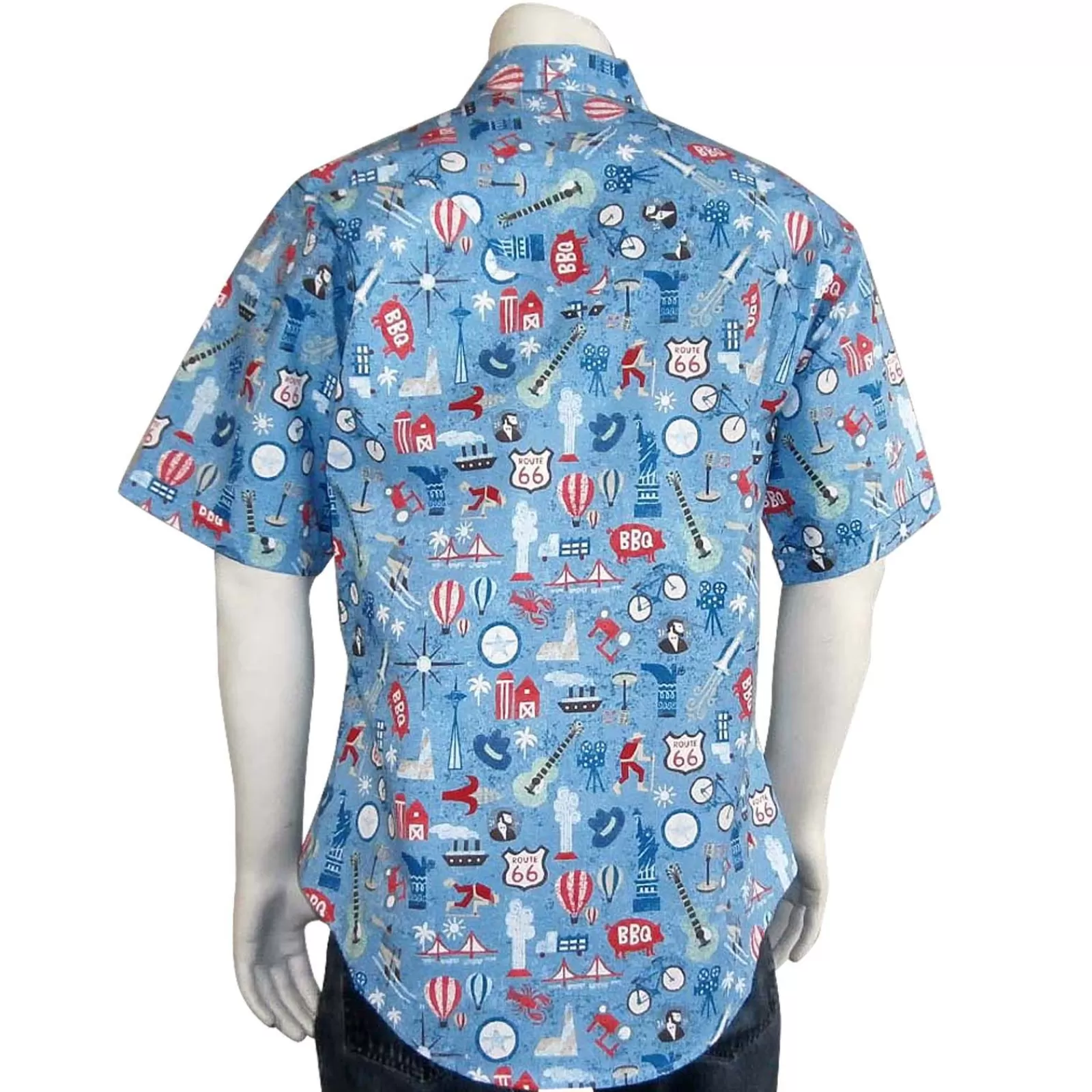 Rockmount Men'S Route 66 Print Short Sleeve Western Shirt In Blue Cheap