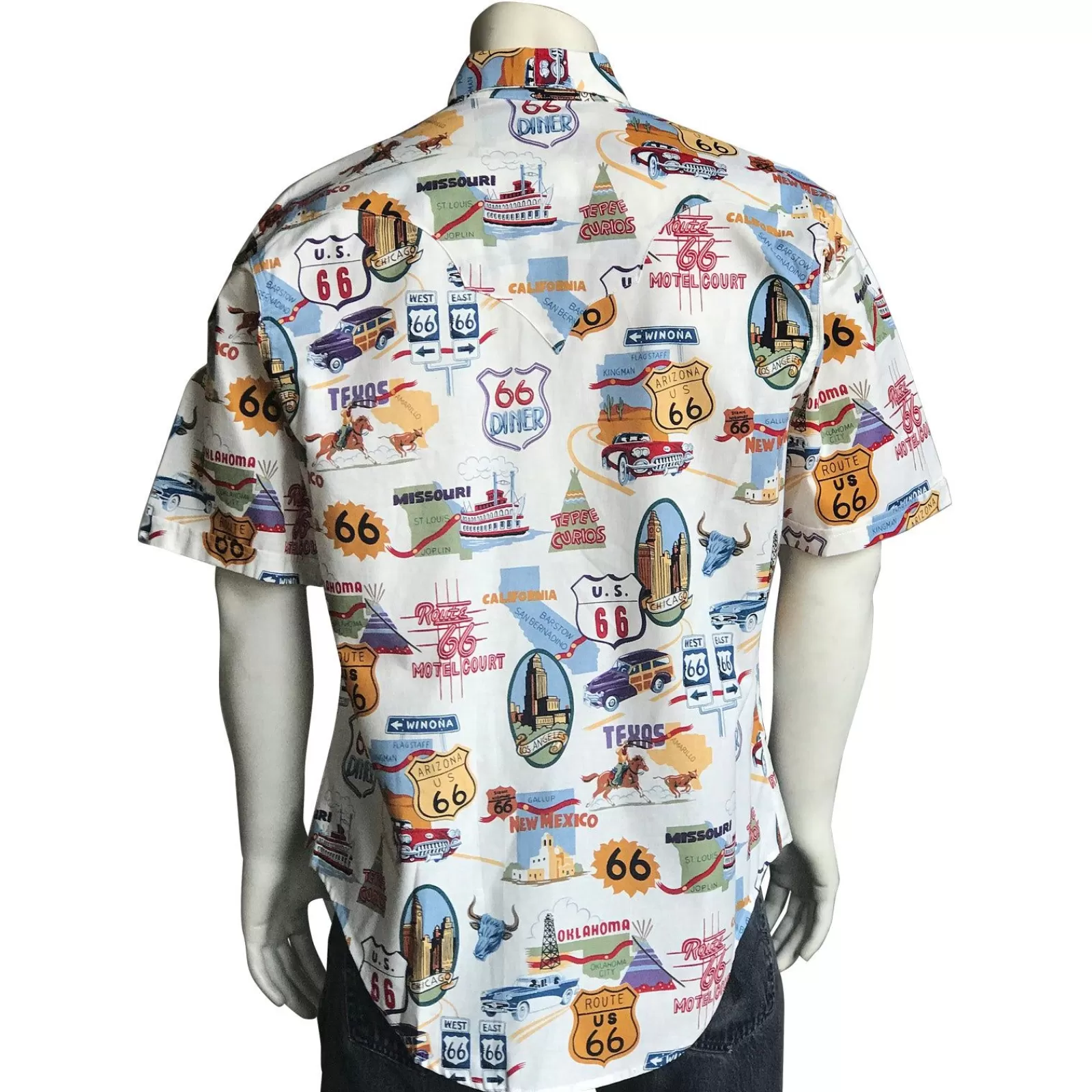Rockmount Men'S Route 66 Print Short Sleeve Western Shirt In White Flash Sale