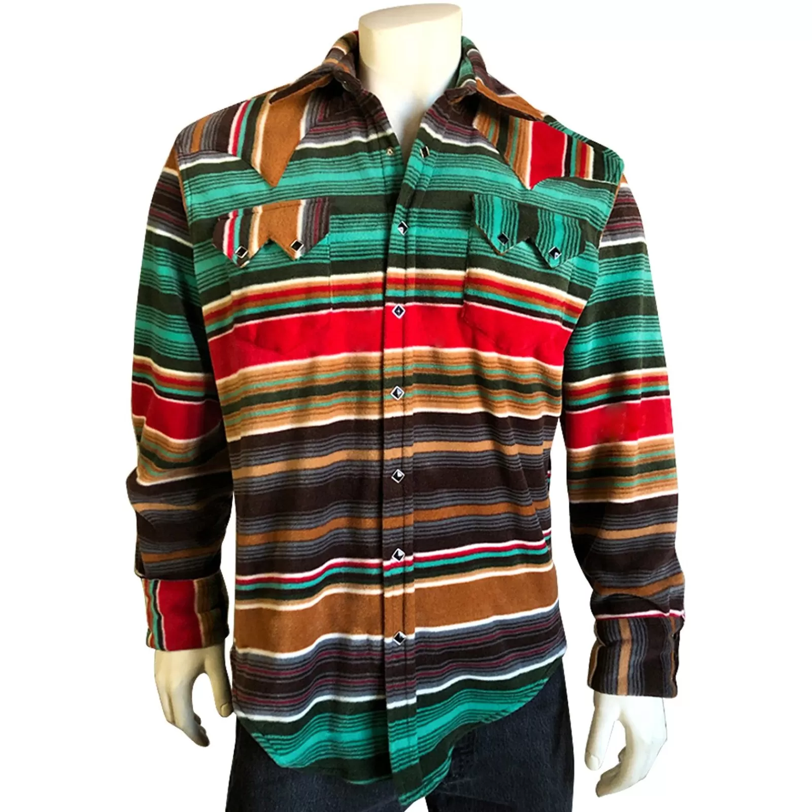 Rockmount Men'S Serape Pattern Fleece Western Shirt In Brown & Green Hot