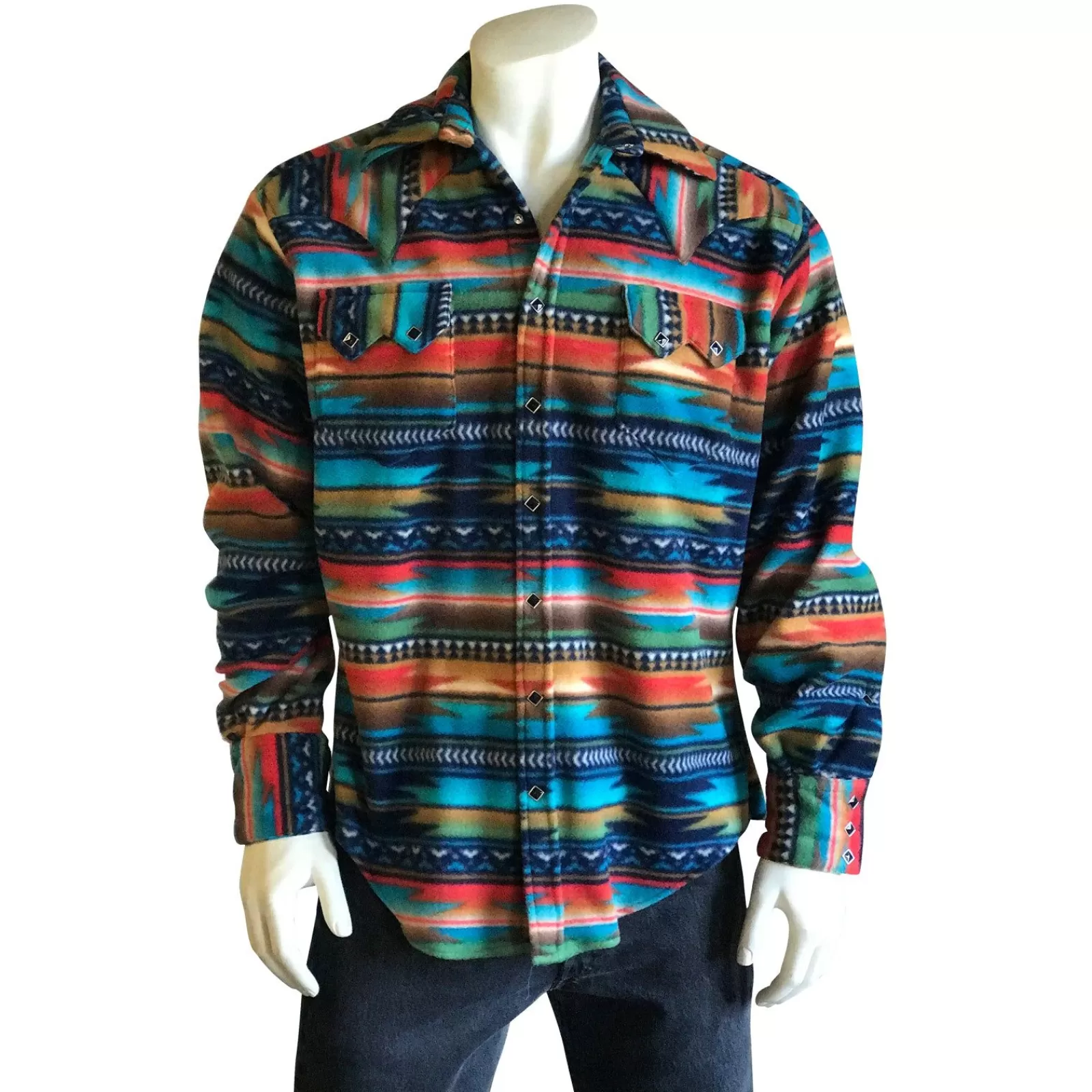 Rockmount Men'S Serape Pattern Fleece Western Shirt In Multi-Color Turquoise Hot