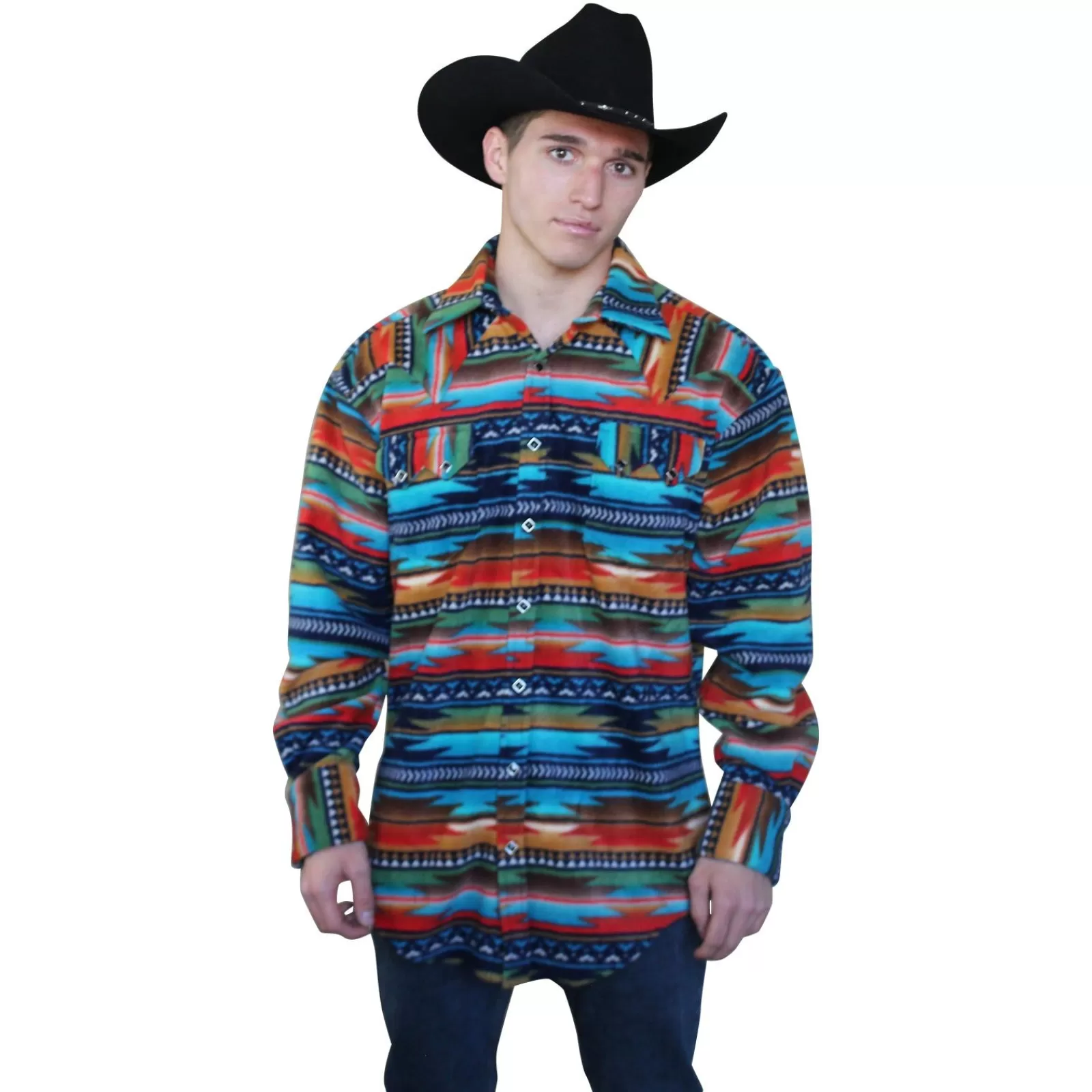 Rockmount Men'S Serape Pattern Fleece Western Shirt In Multi-Color Turquoise Hot