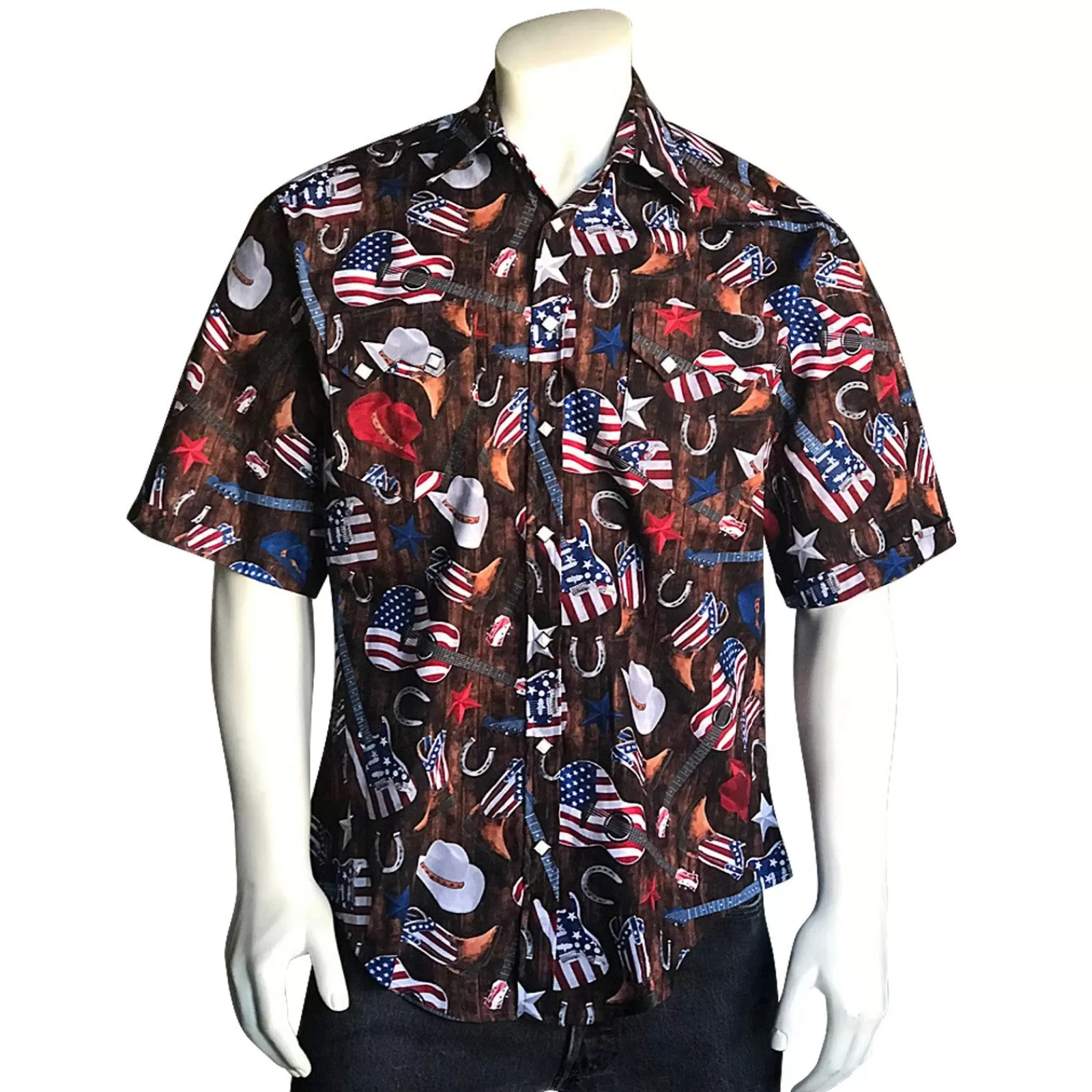 Rockmount Men'S Short Sleeve Americana Print Western Shirt Best Sale