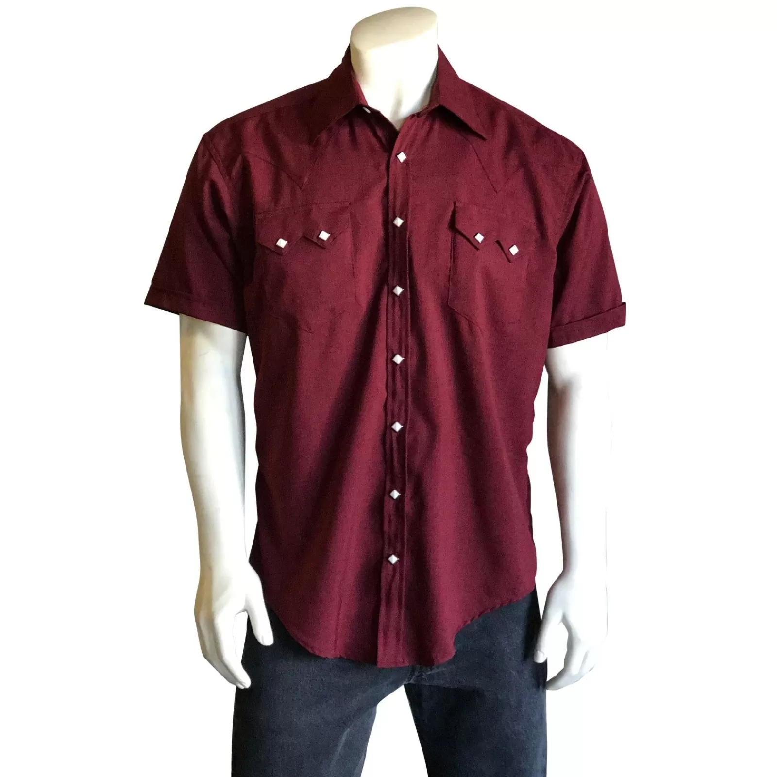 Rockmount Men'S Short Sleeve Burgundy Western Shirt With Uv Protection New