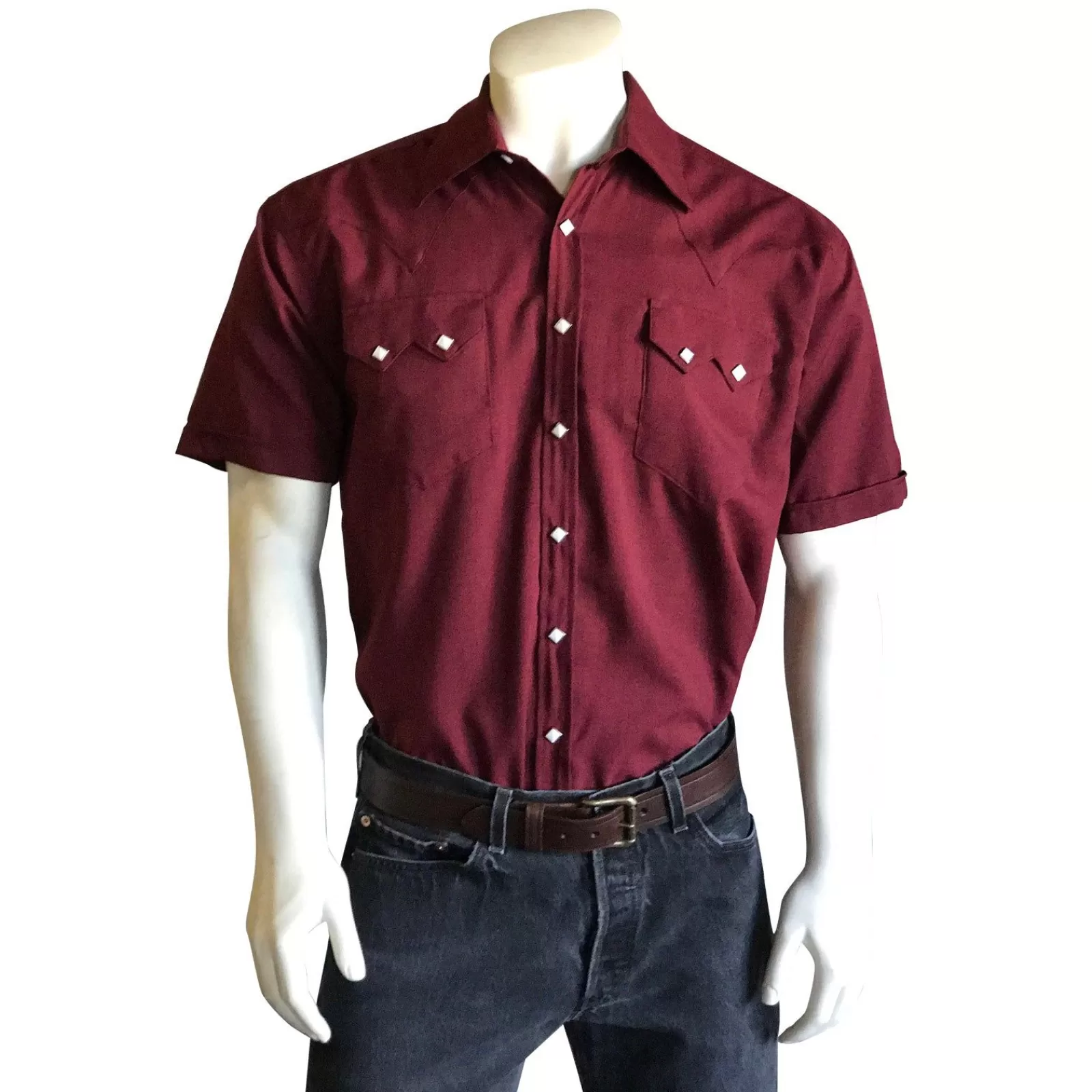 Rockmount Men'S Short Sleeve Burgundy Western Shirt With Uv Protection Best