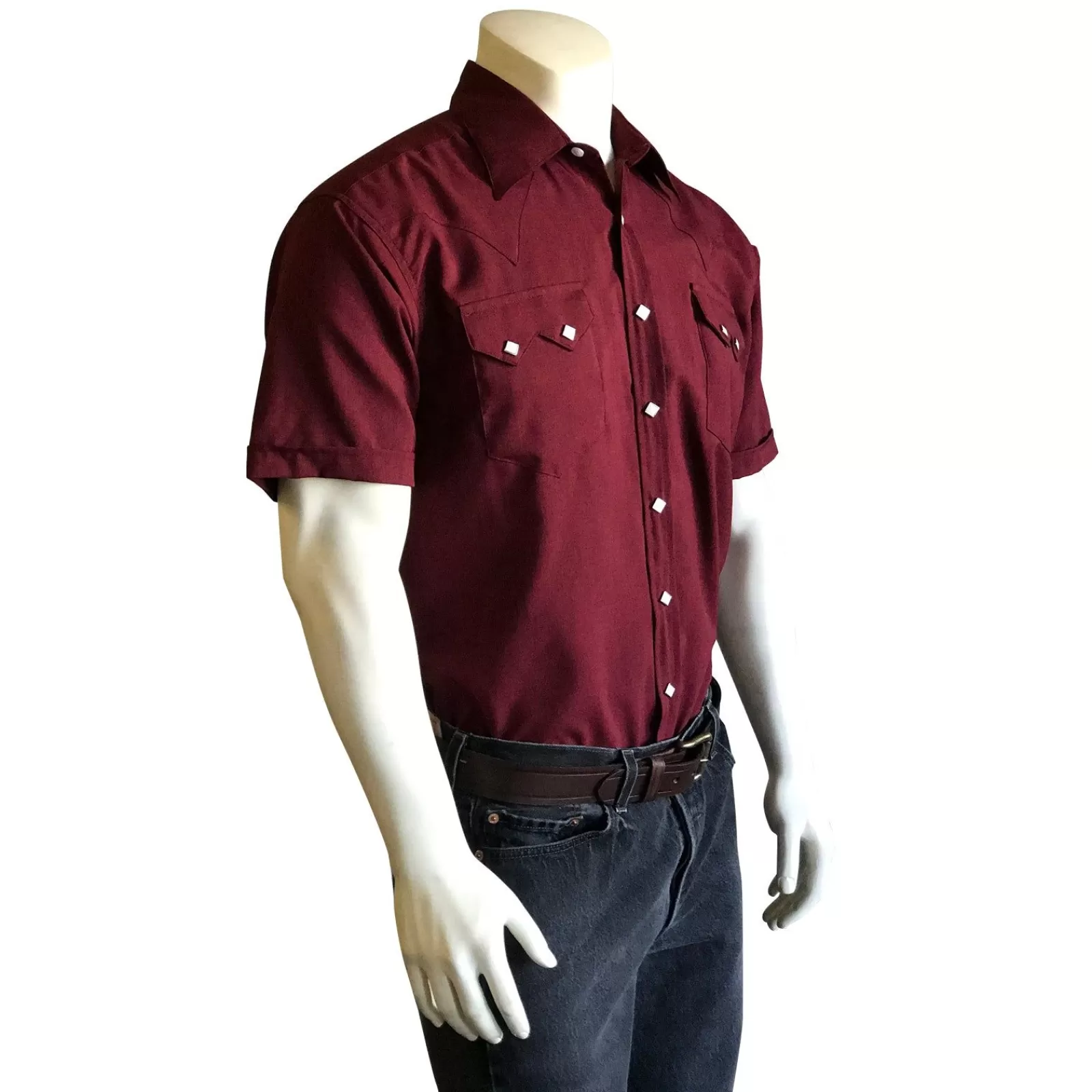 Rockmount Men'S Short Sleeve Burgundy Western Shirt With Uv Protection Best