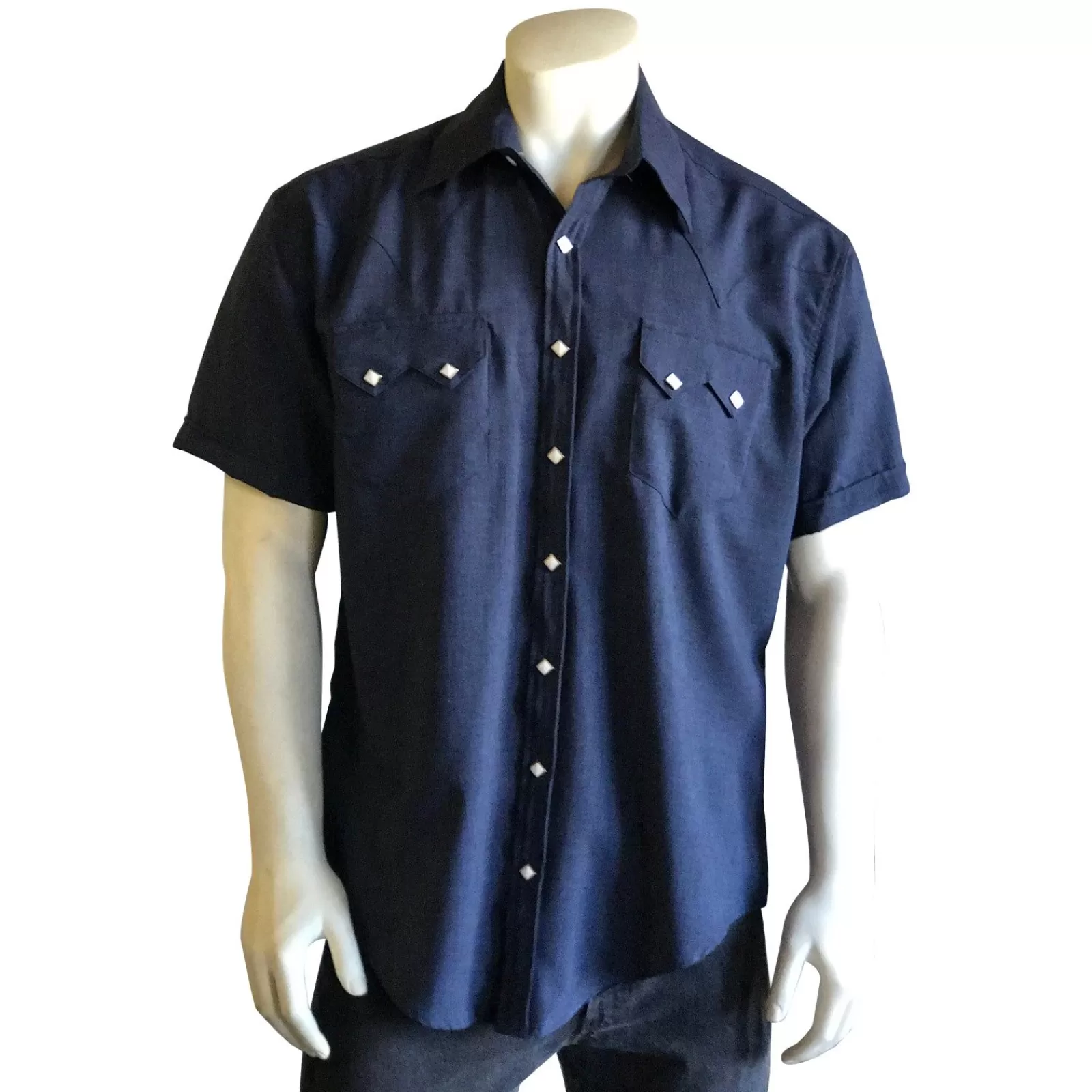 Rockmount Men'S Short Sleeve Navy Western Shirt With Uv Protection Flash Sale