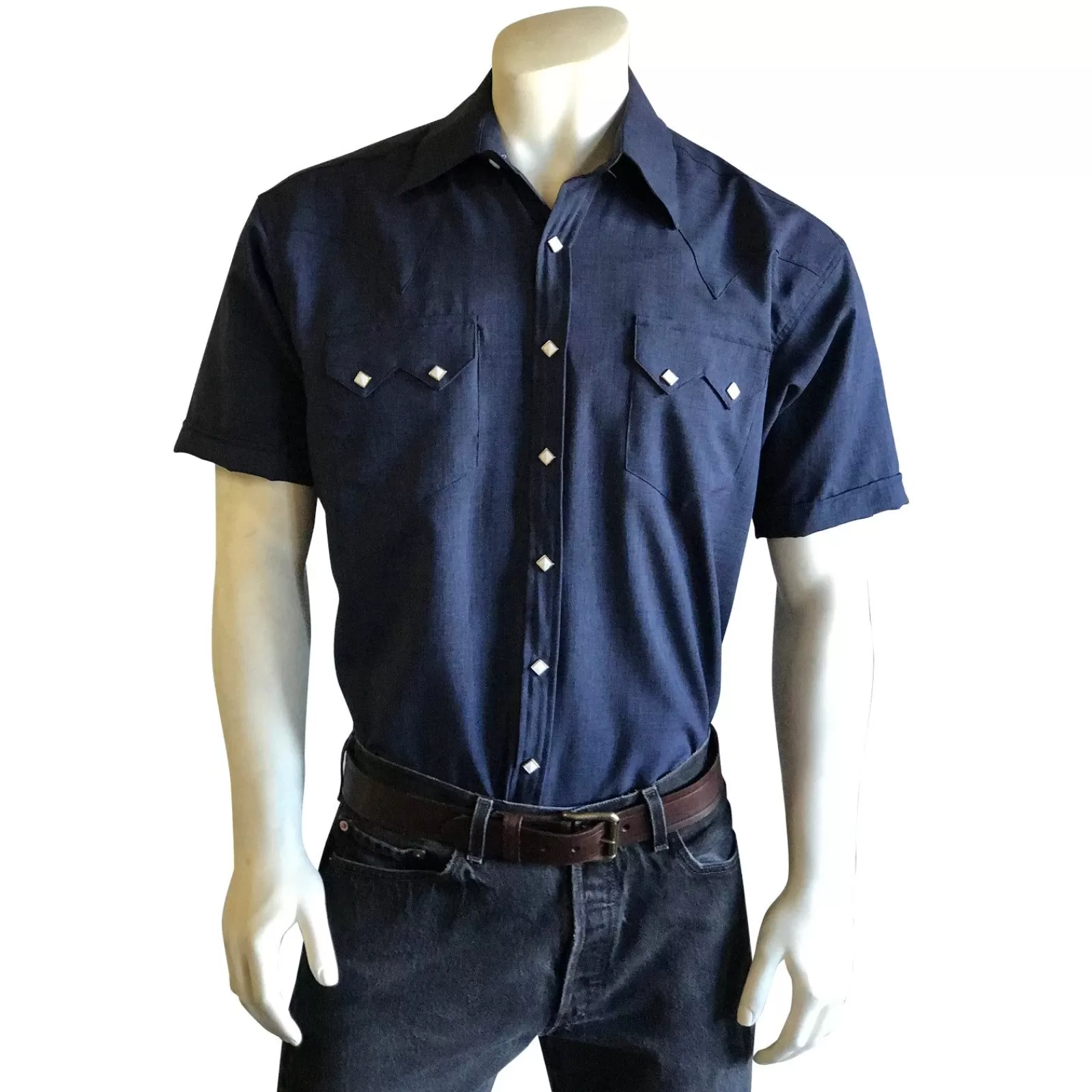 Rockmount Men'S Short Sleeve Navy Western Shirt With Uv Protection Flash Sale