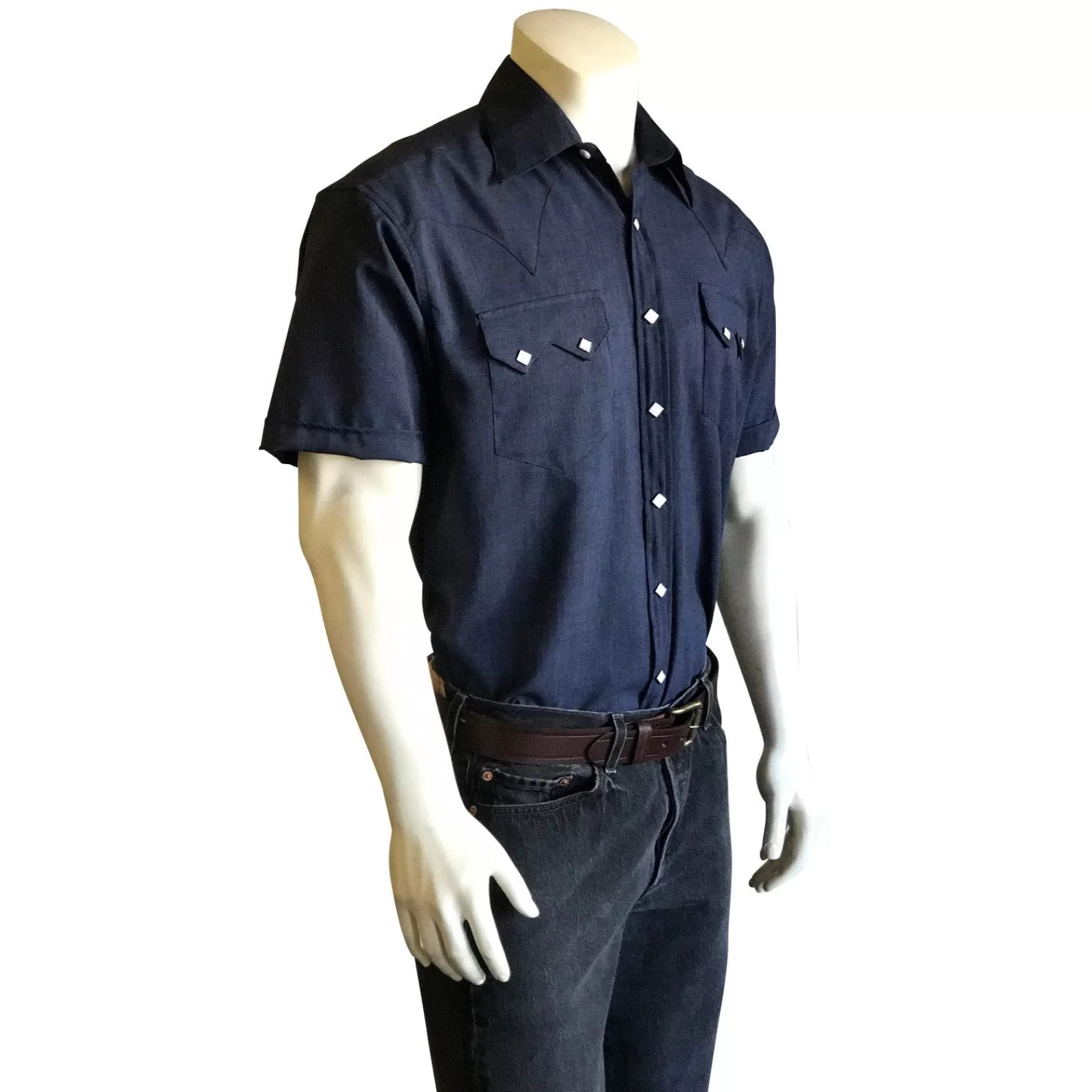 Rockmount Men'S Short Sleeve Navy Western Shirt With Uv Protection New