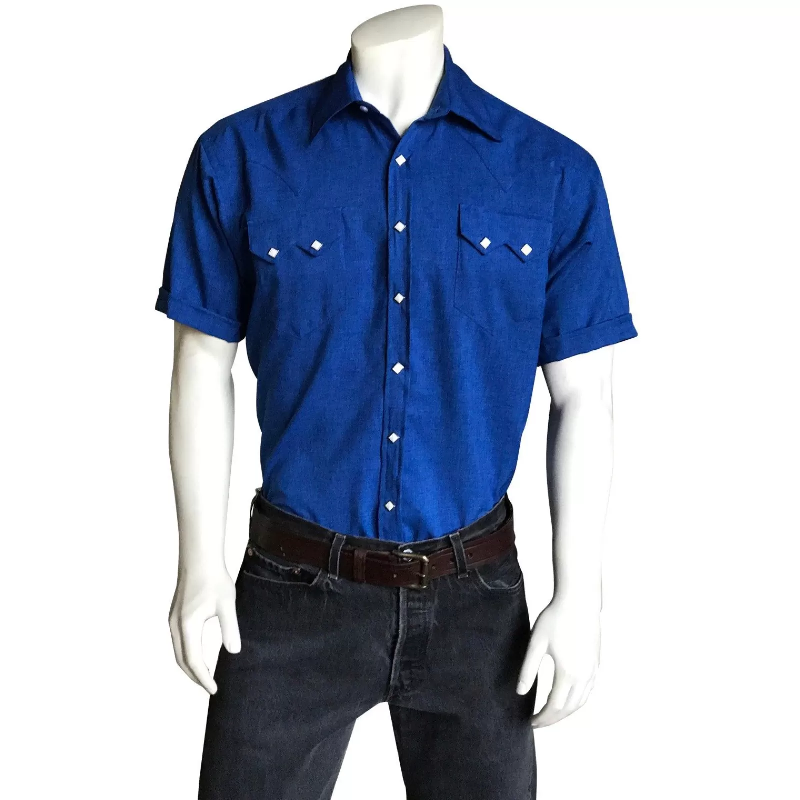 Rockmount Men'S Short Sleeve Royal Blue Western Shirt With Uv Protection Cheap