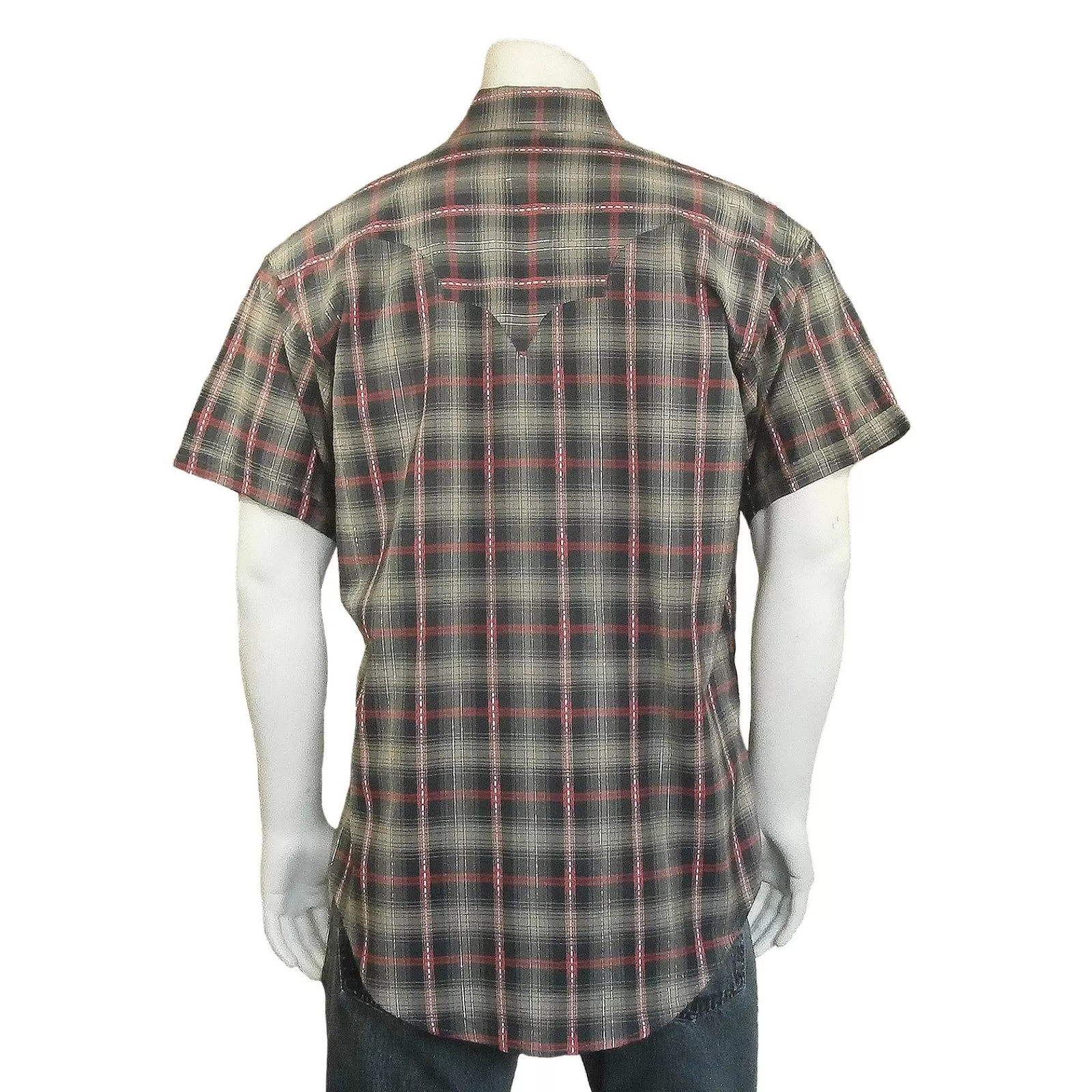 Rockmount Men'S Short Sleeve Shadow Plaid Dobby Lurex Western Shirt In Black Hot