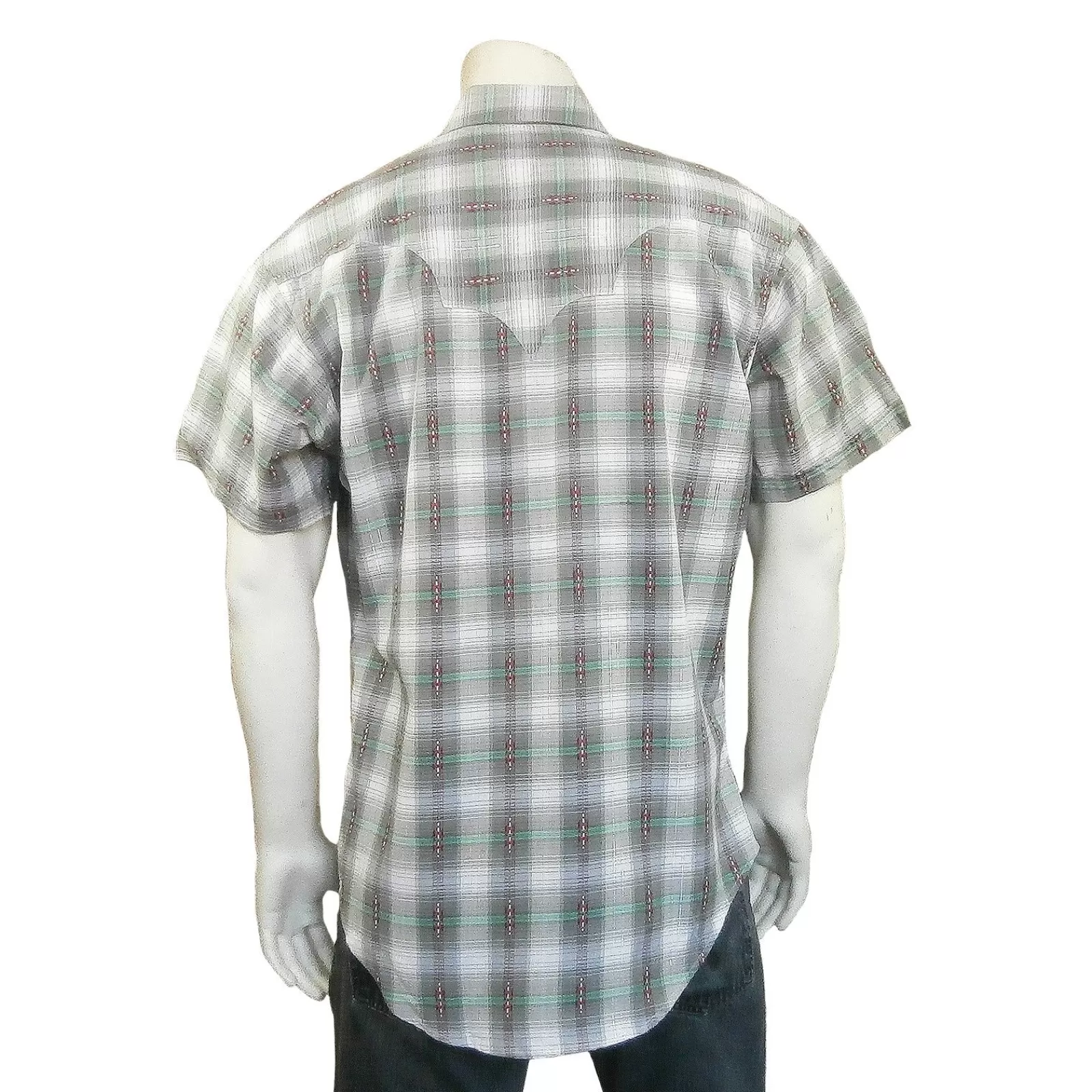 Rockmount Men'S Short Sleeve Shadow Plaid Dobby Lurex Western Shirt In Grey Best Sale