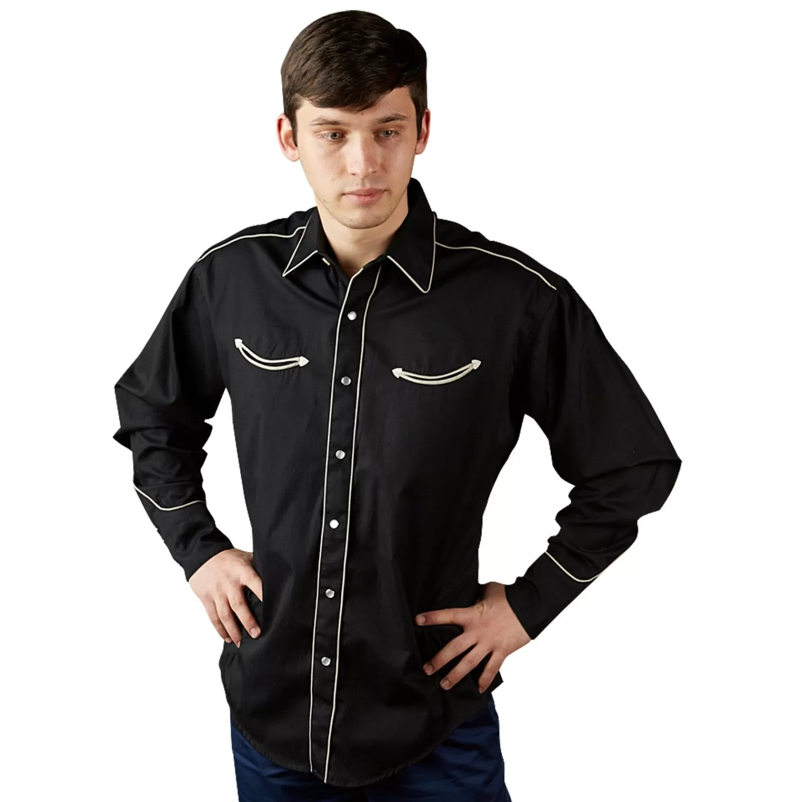 Rockmount Men'S Signature Solid Black Western Shirt With Smile Pockets Flash Sale