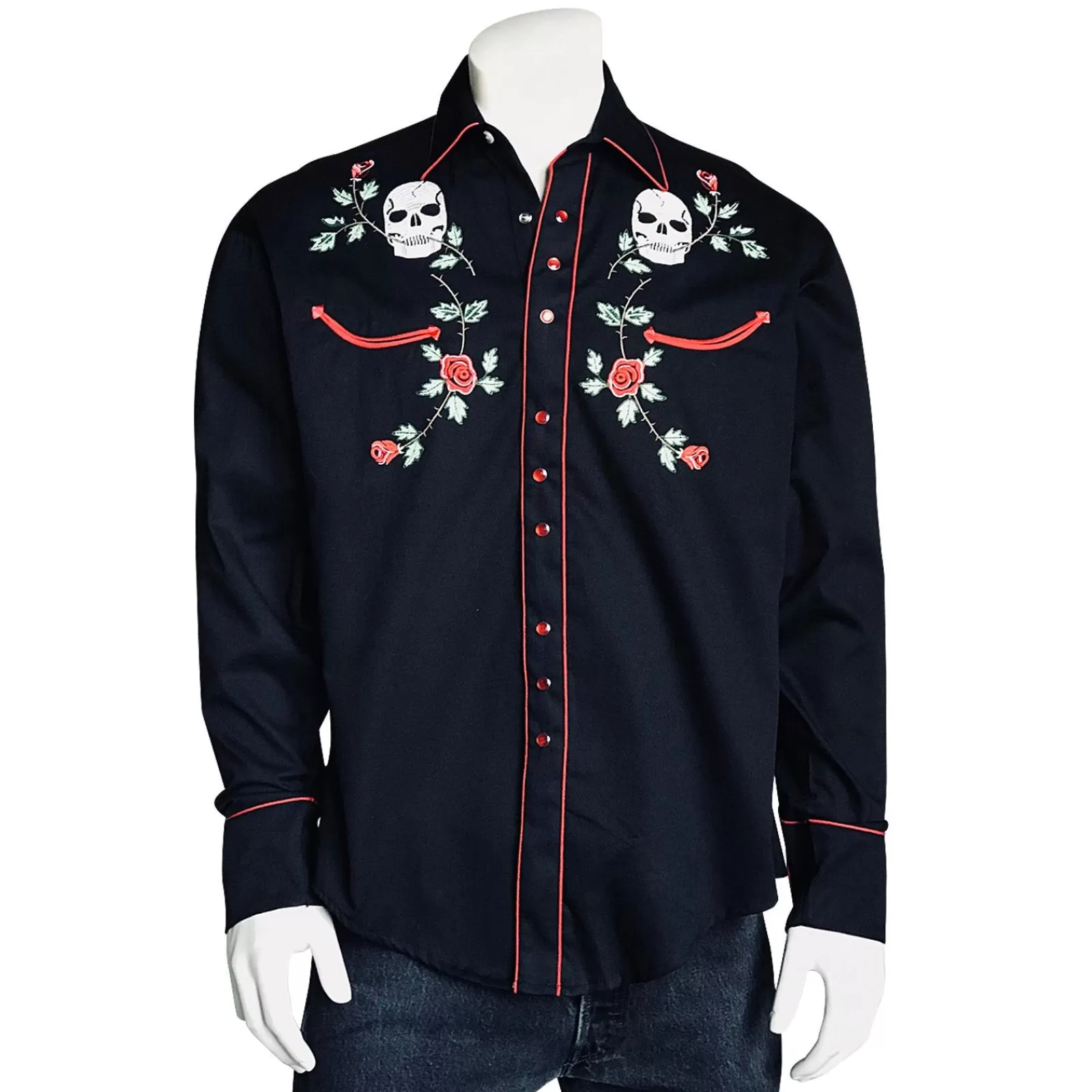 Rockmount Men'S Skulls & Roses Vintage Embroidered Western Shirt Best