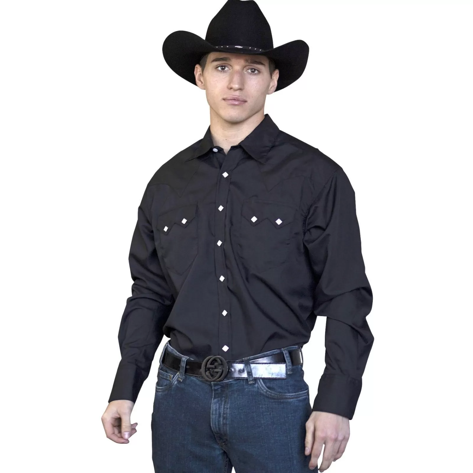 Rockmount Men'S Slim Fit Black Cotton Blend Western Shirt Discount